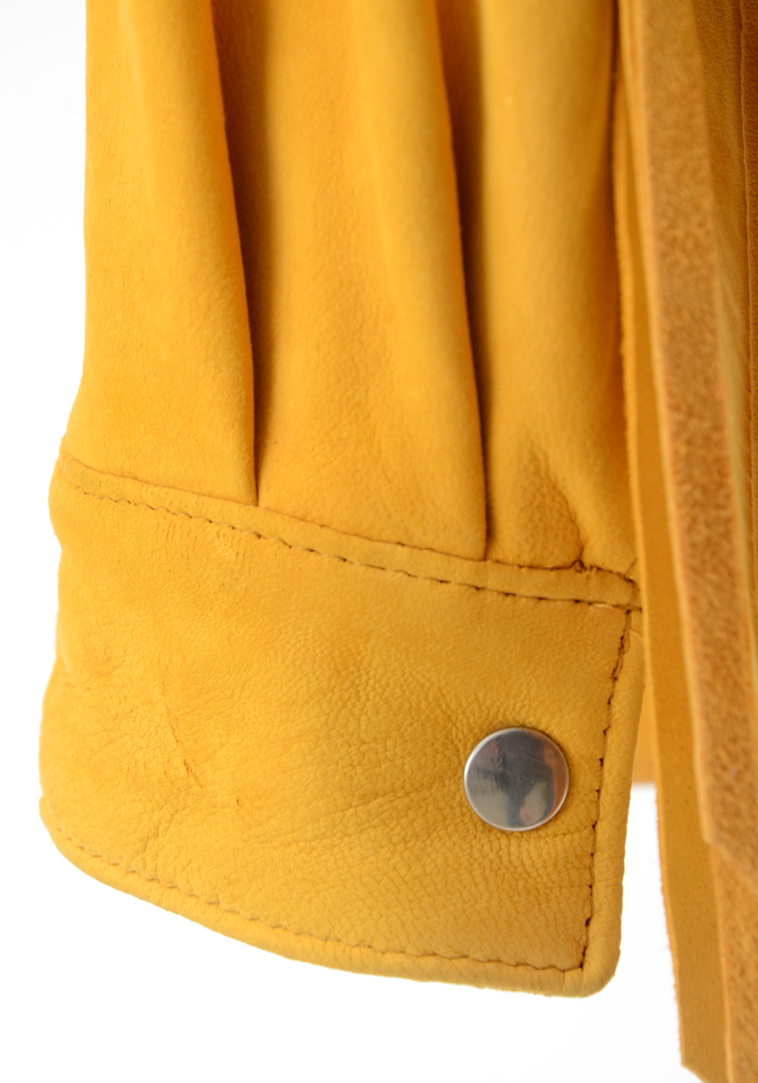 Positano Pelle Saffron Yellow Suede Leather Western Dress Snap Front Shirt Jacket