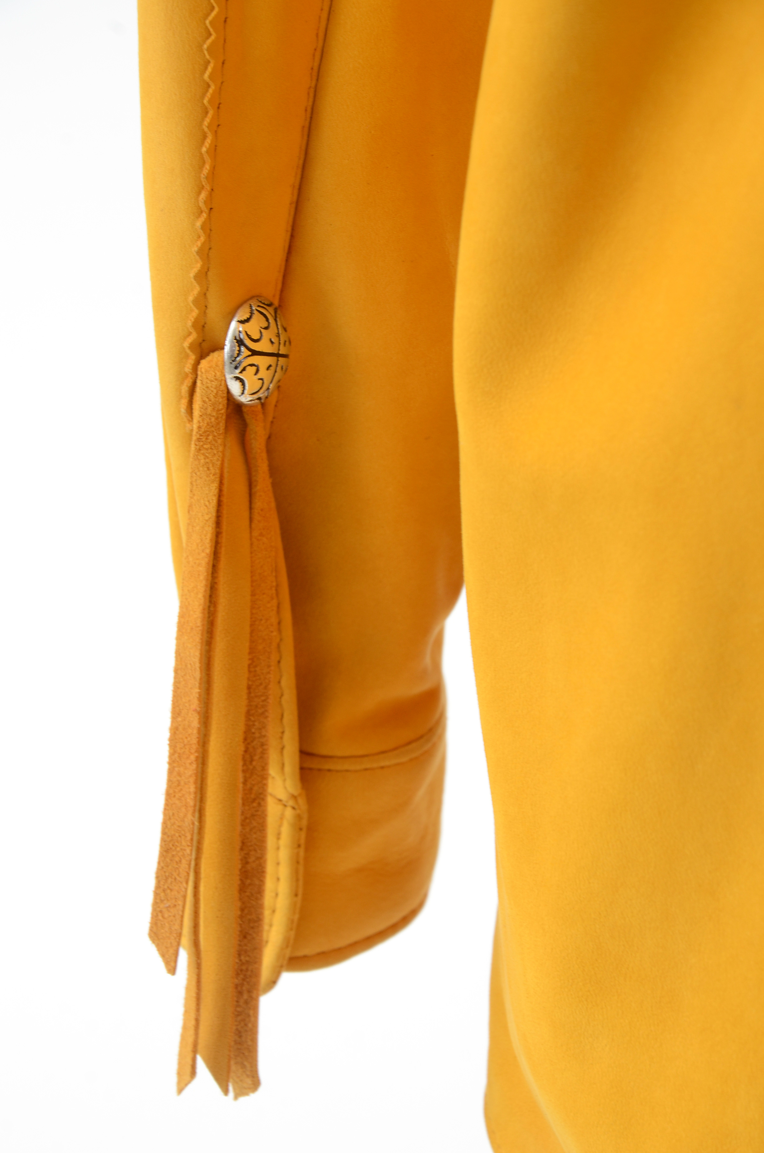 Positano Pelle Saffron Yellow Suede Leather Western Dress Snap Front Shirt Jacket