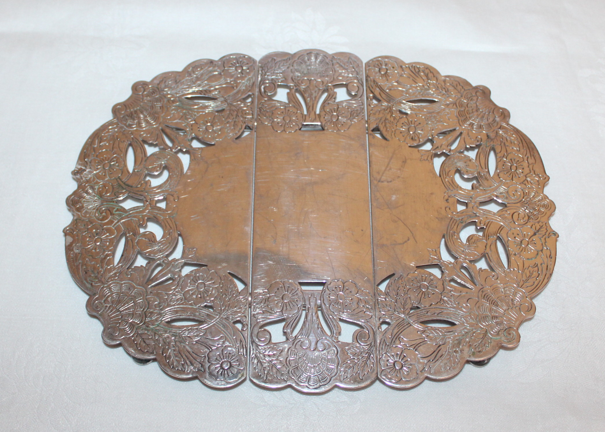 Victorian Biscuit Box and Two Vintage Expandable Trivets