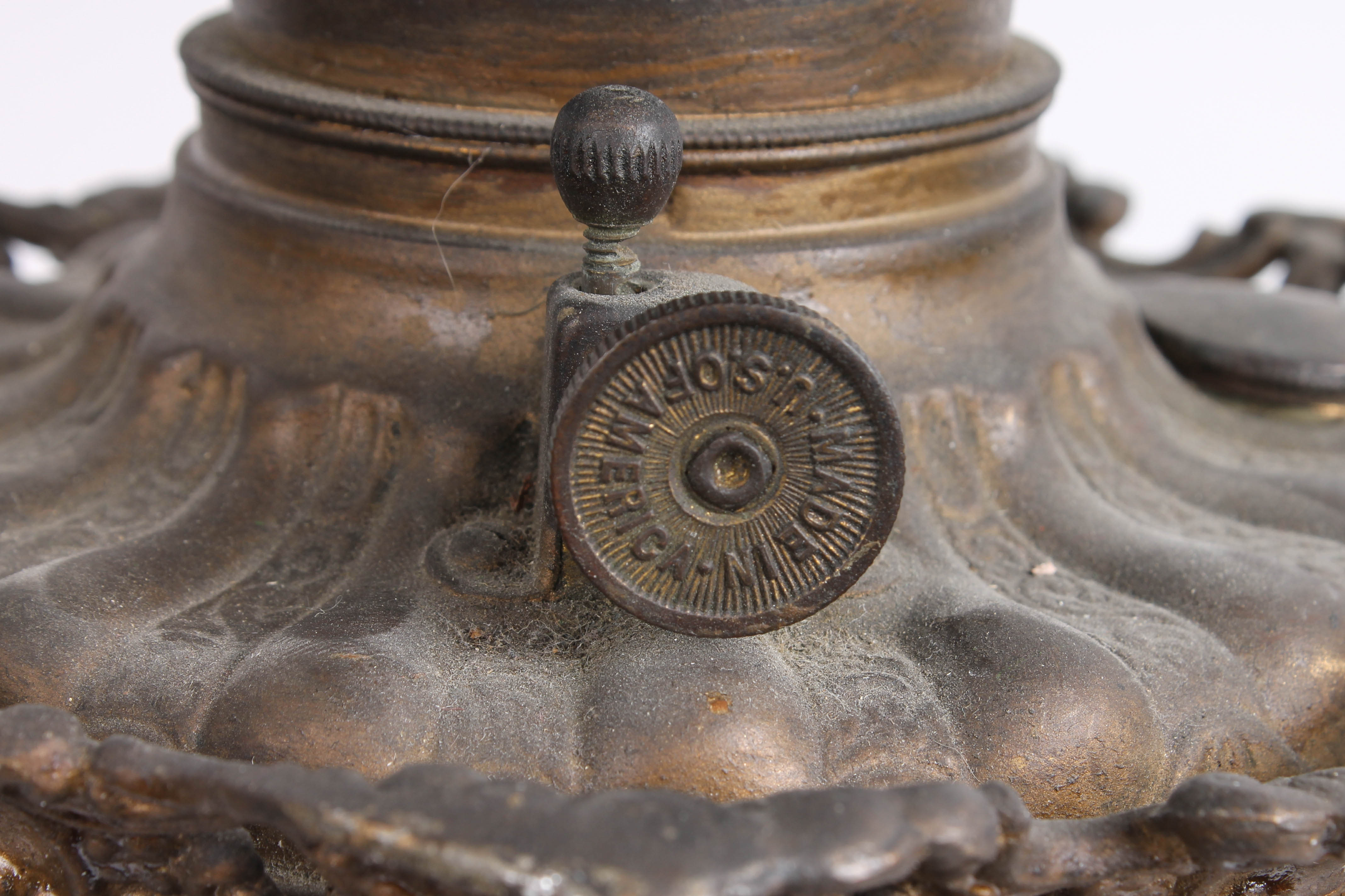 Antique Reading Cast Iron and Brass Oil Lamp