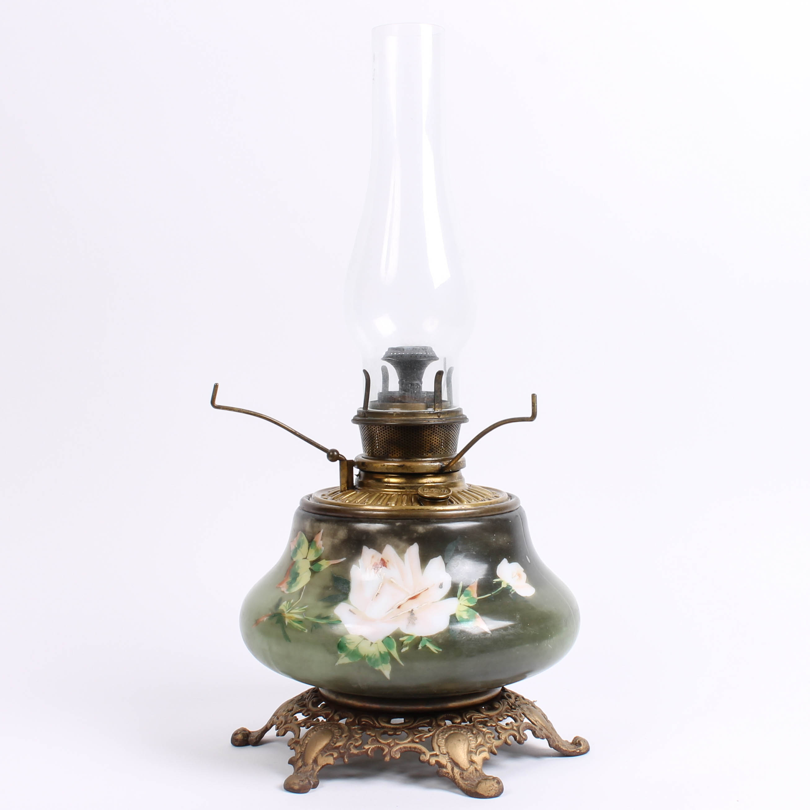 Pair of Antique China and Brass Oil Lamps