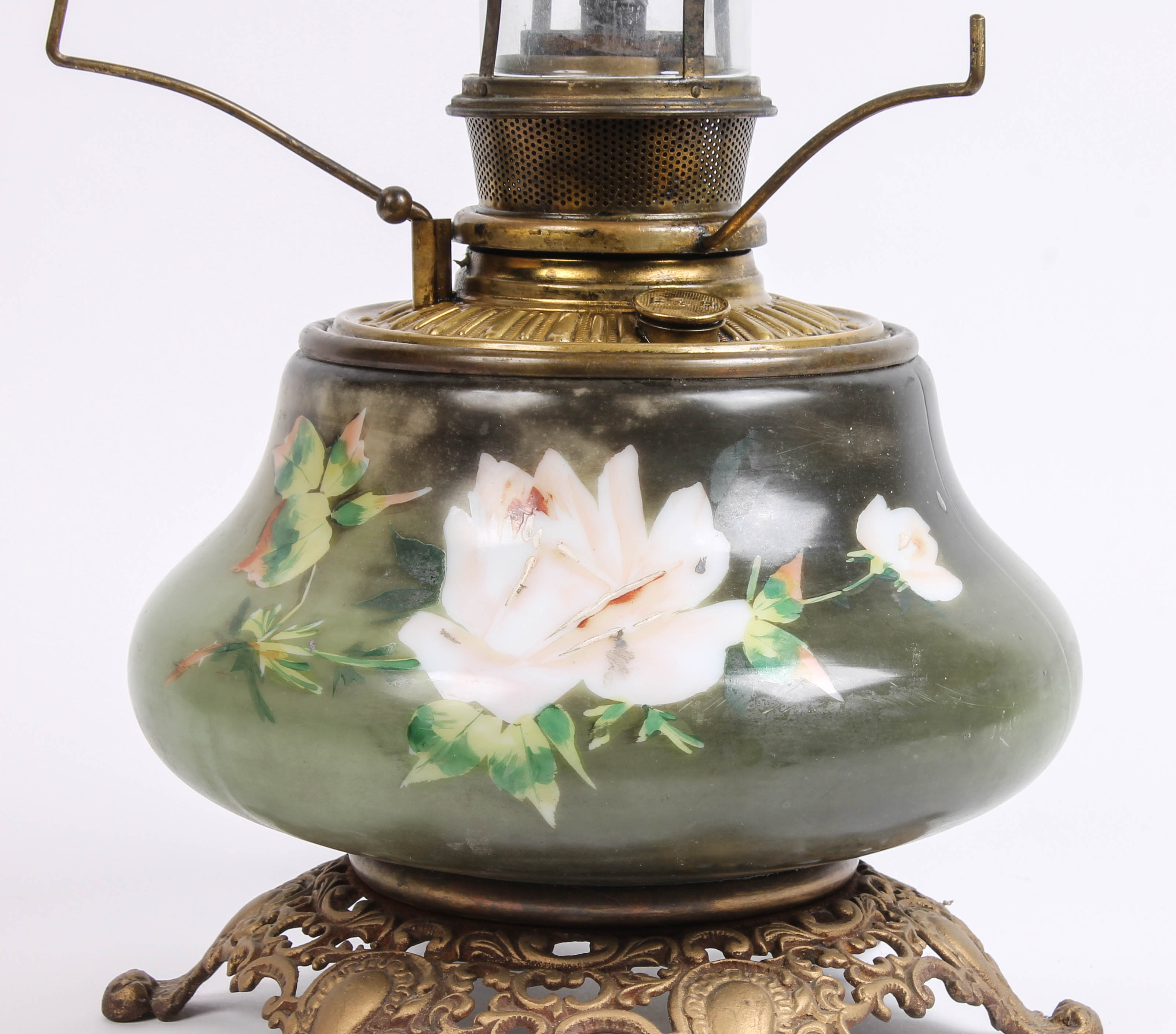 Pair of Antique China and Brass Oil Lamps