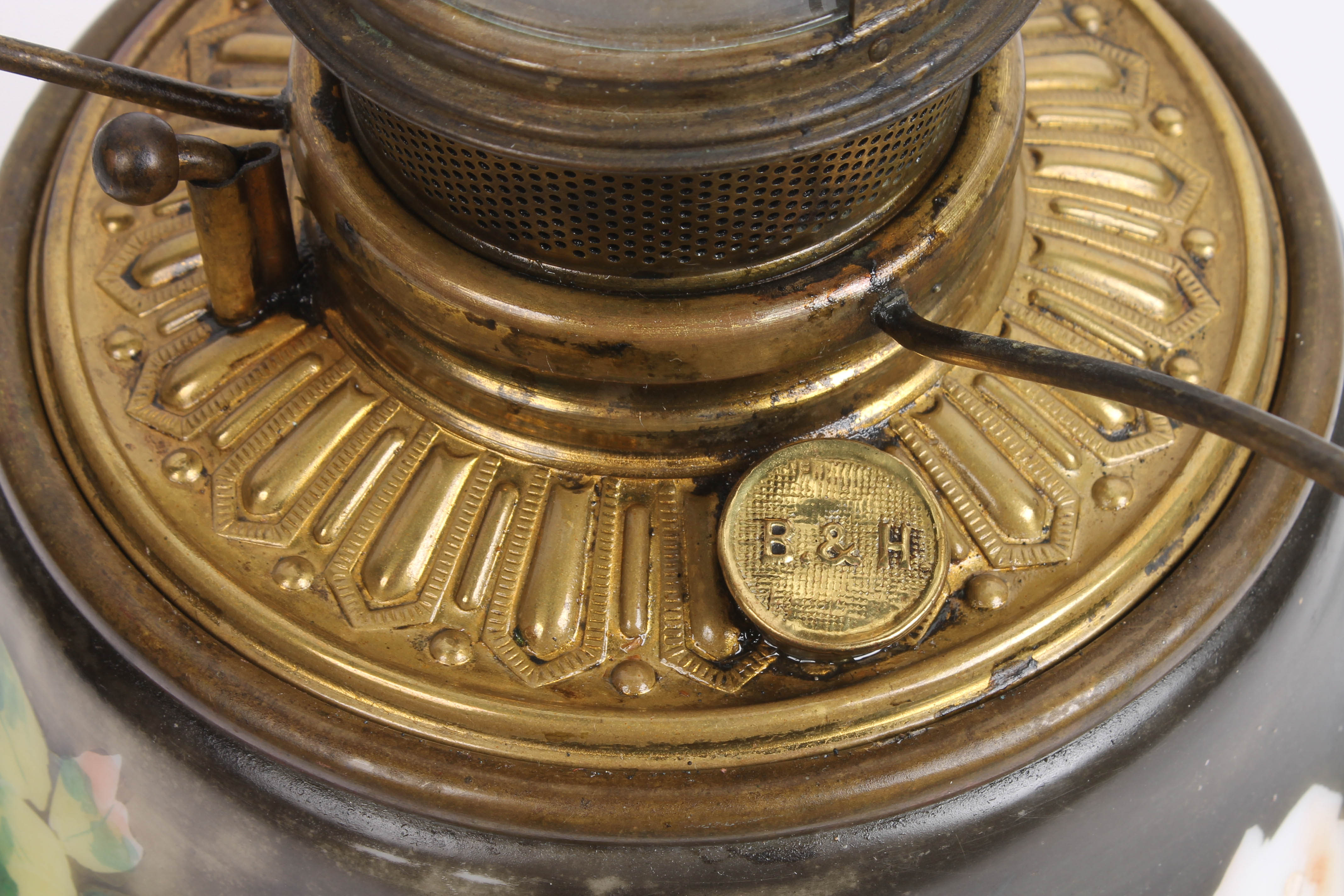 Pair of Antique China and Brass Oil Lamps