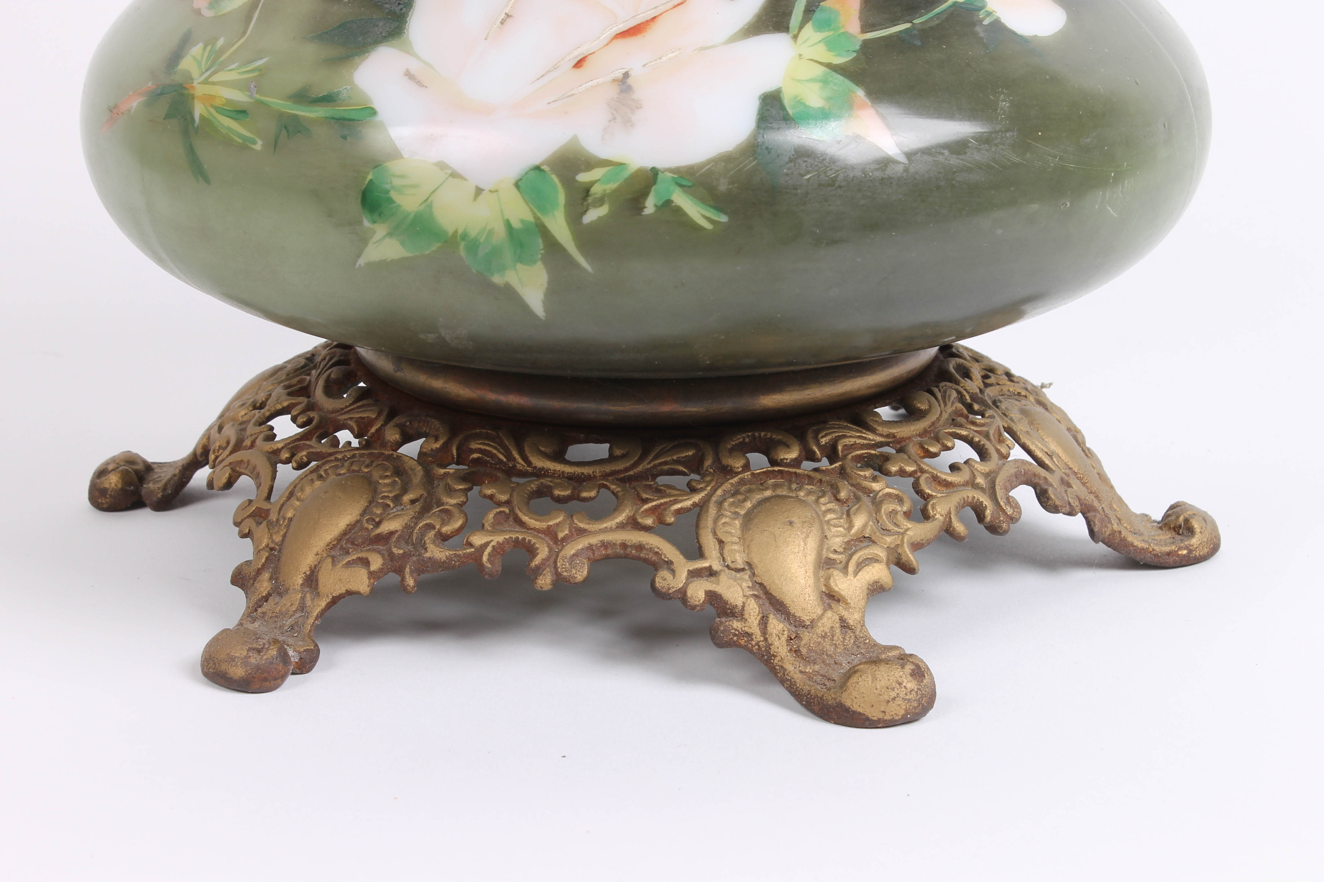 Pair of Antique China and Brass Oil Lamps