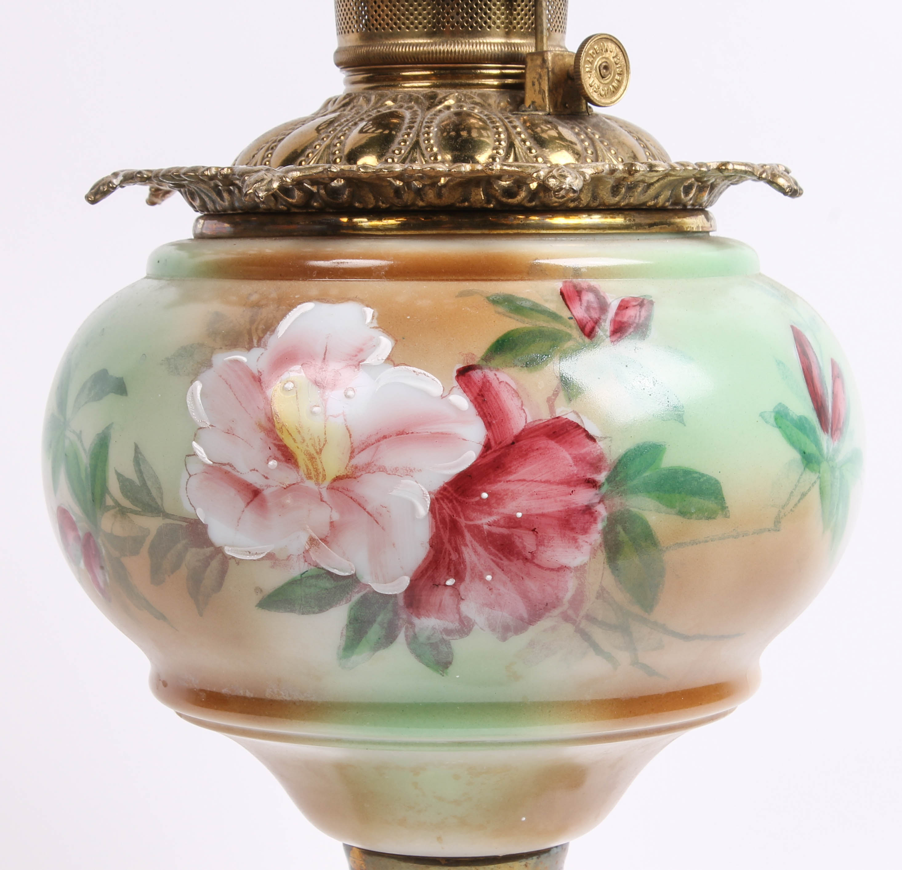 Pair of Antique China and Brass Oil Lamps