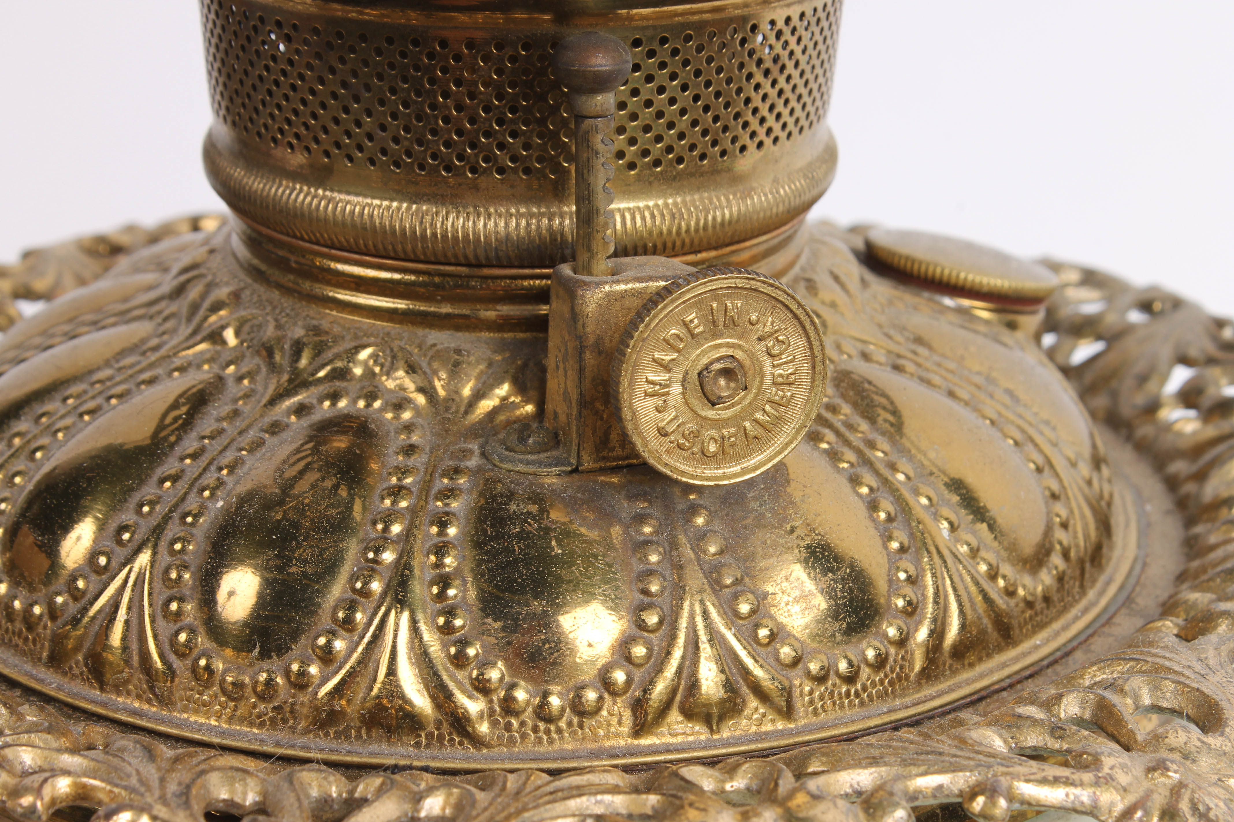 Pair of Antique China and Brass Oil Lamps