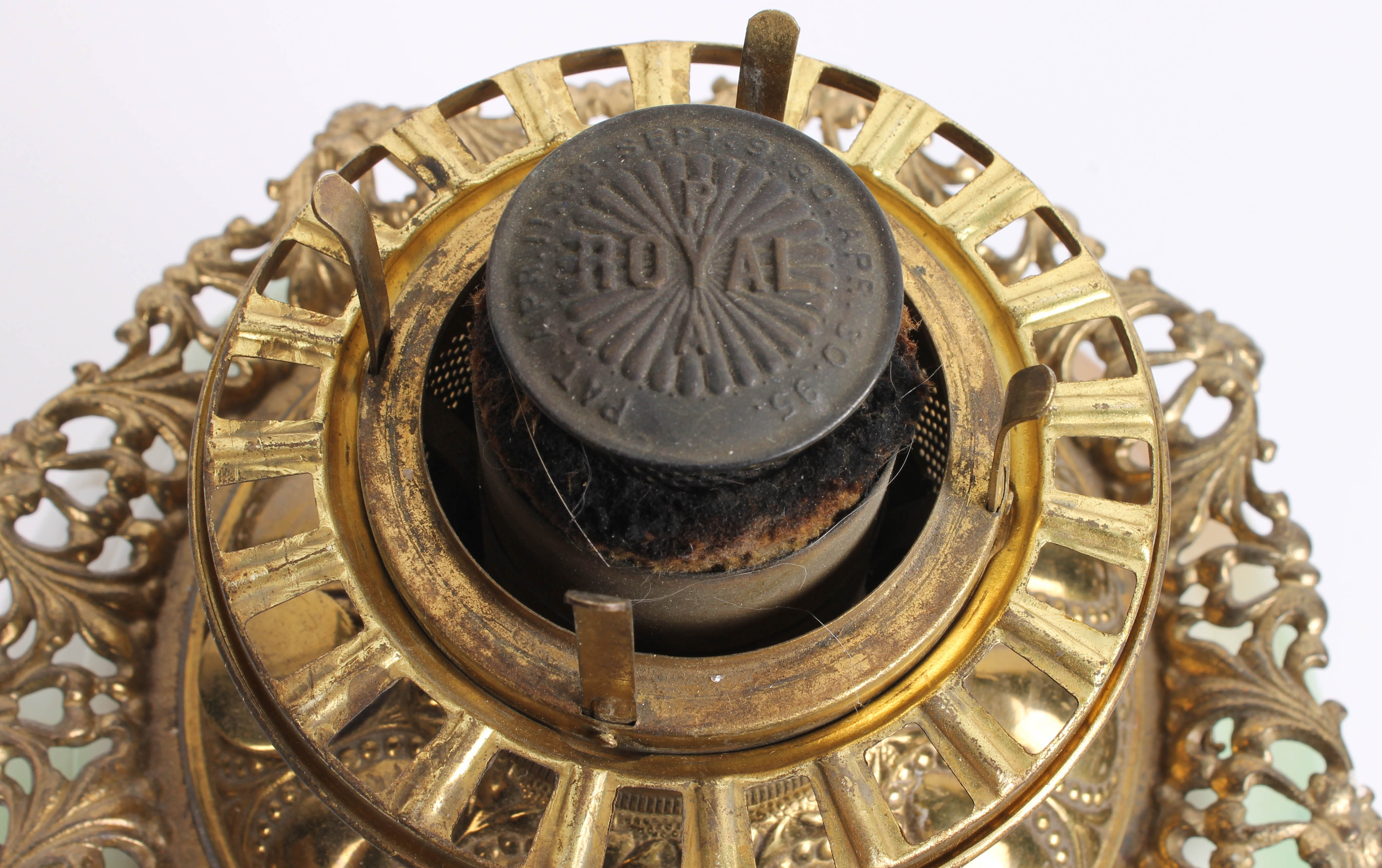 Pair of Antique China and Brass Oil Lamps