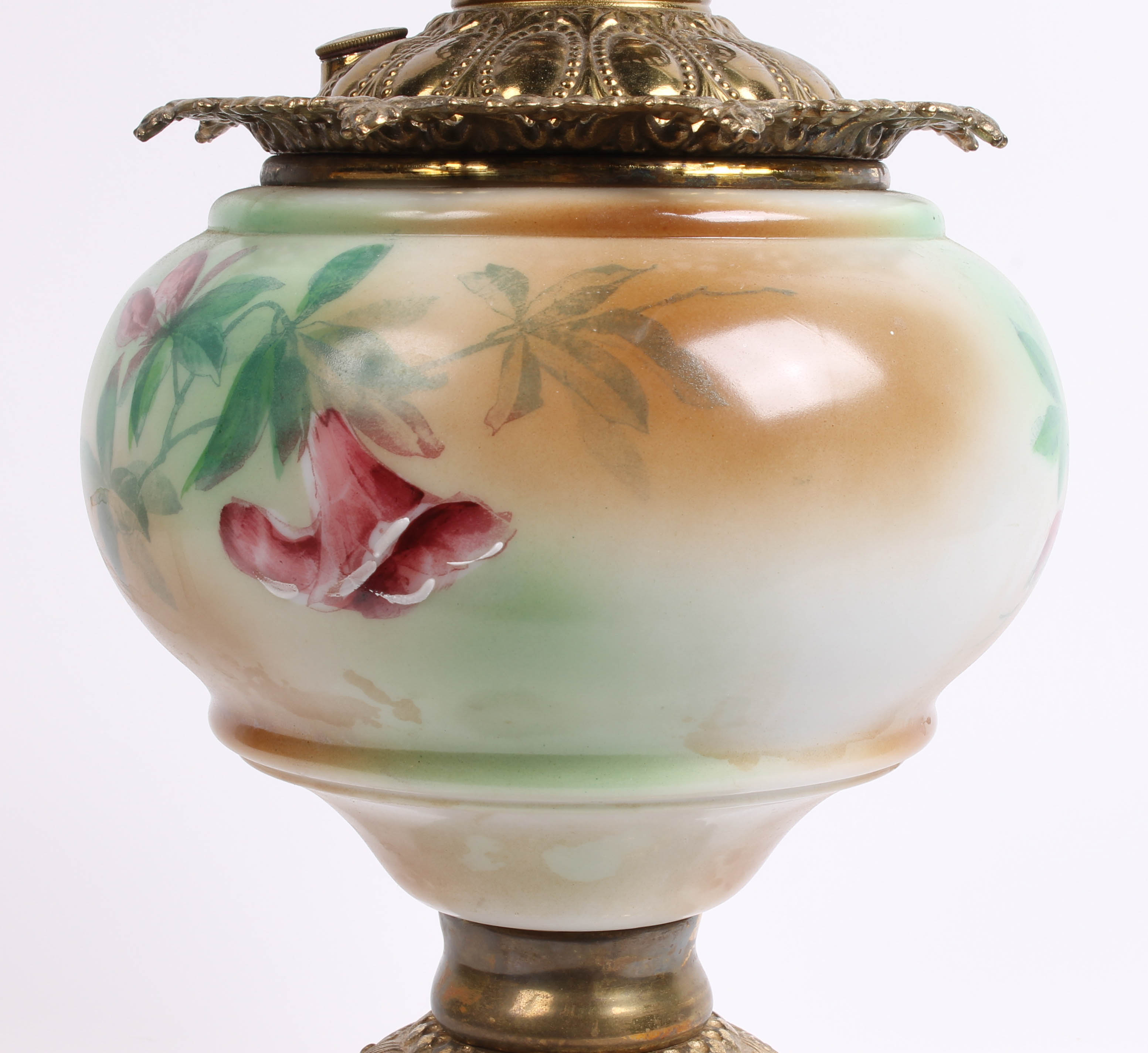 Pair of Antique China and Brass Oil Lamps