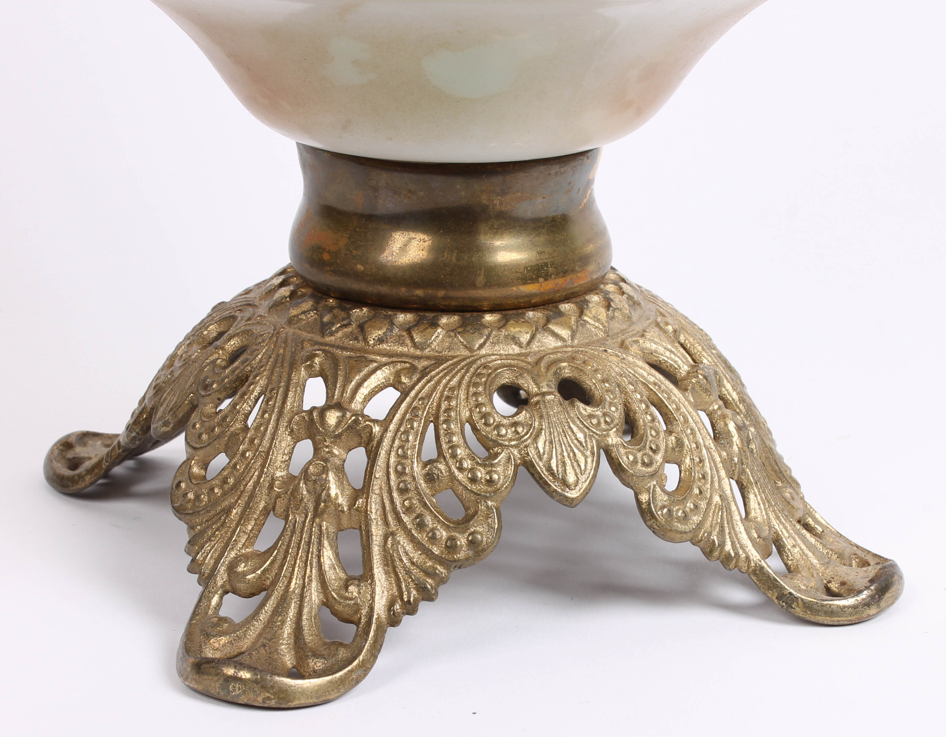 Pair of Antique China and Brass Oil Lamps