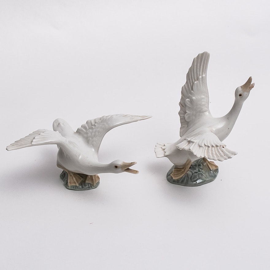 Pair of Lladro Geese Figures