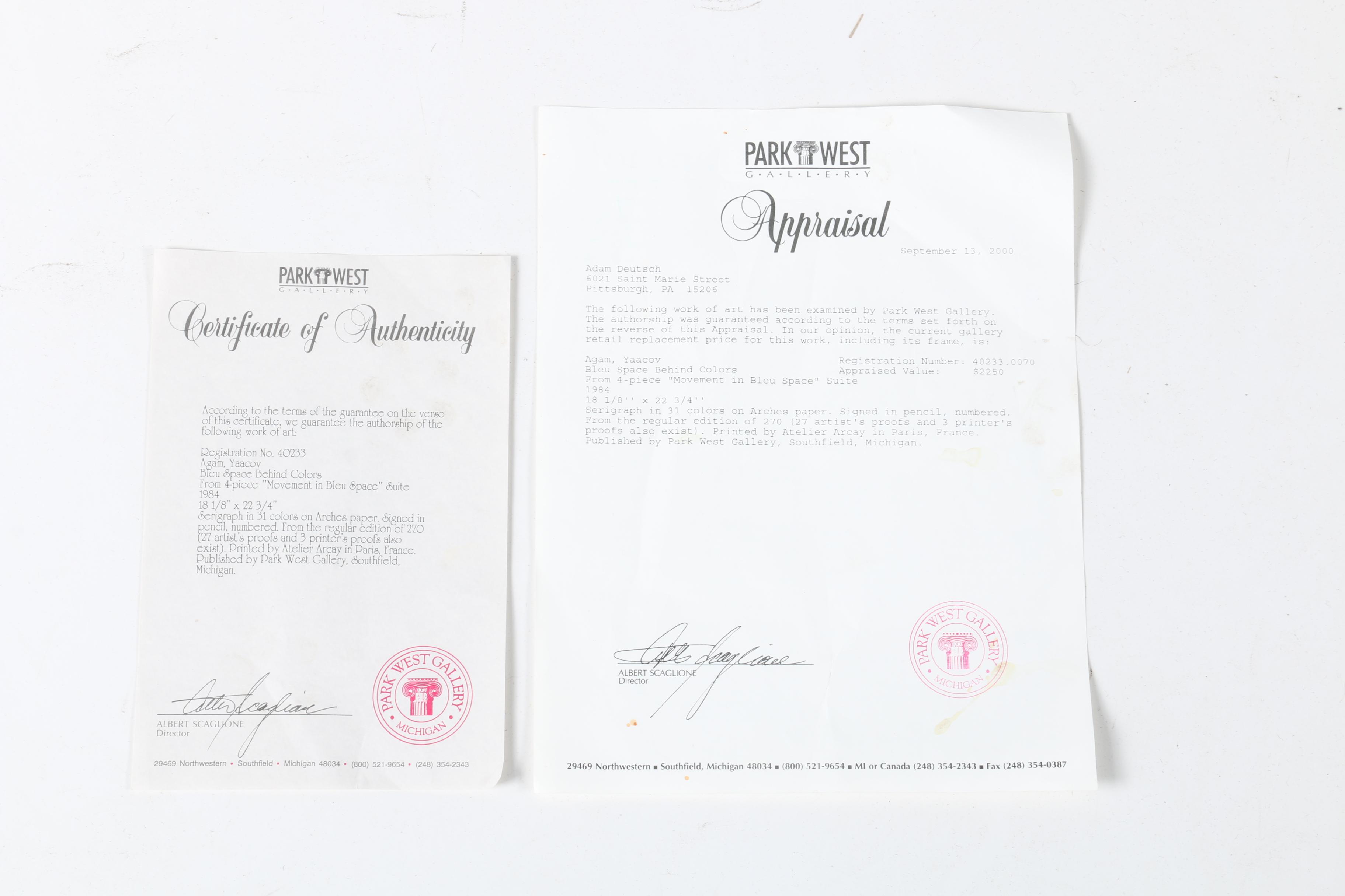 Yaacov Agam Limited Edition Serigraph "Movement in Bleu Space"