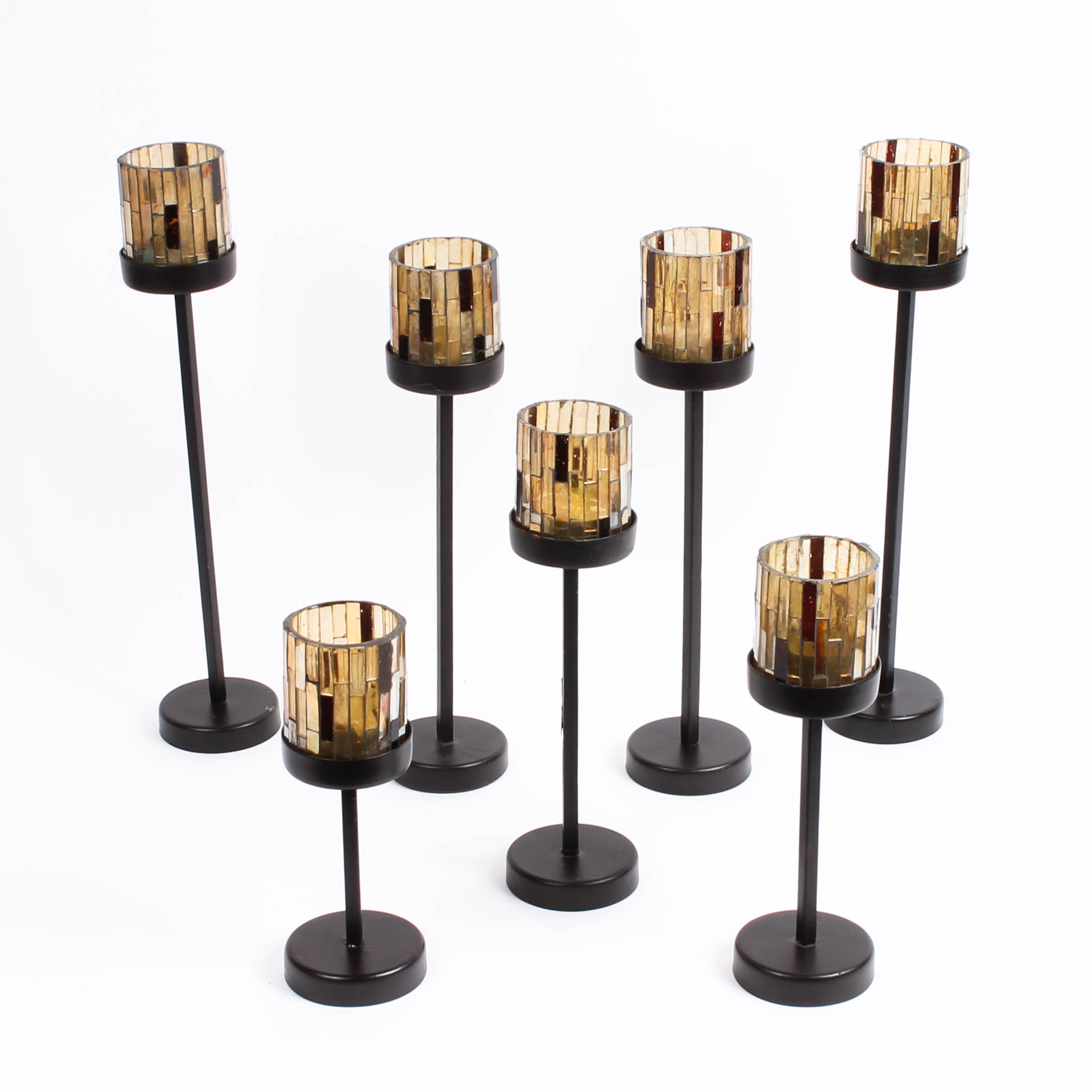 Metal and Mosaic Glass Candleholders