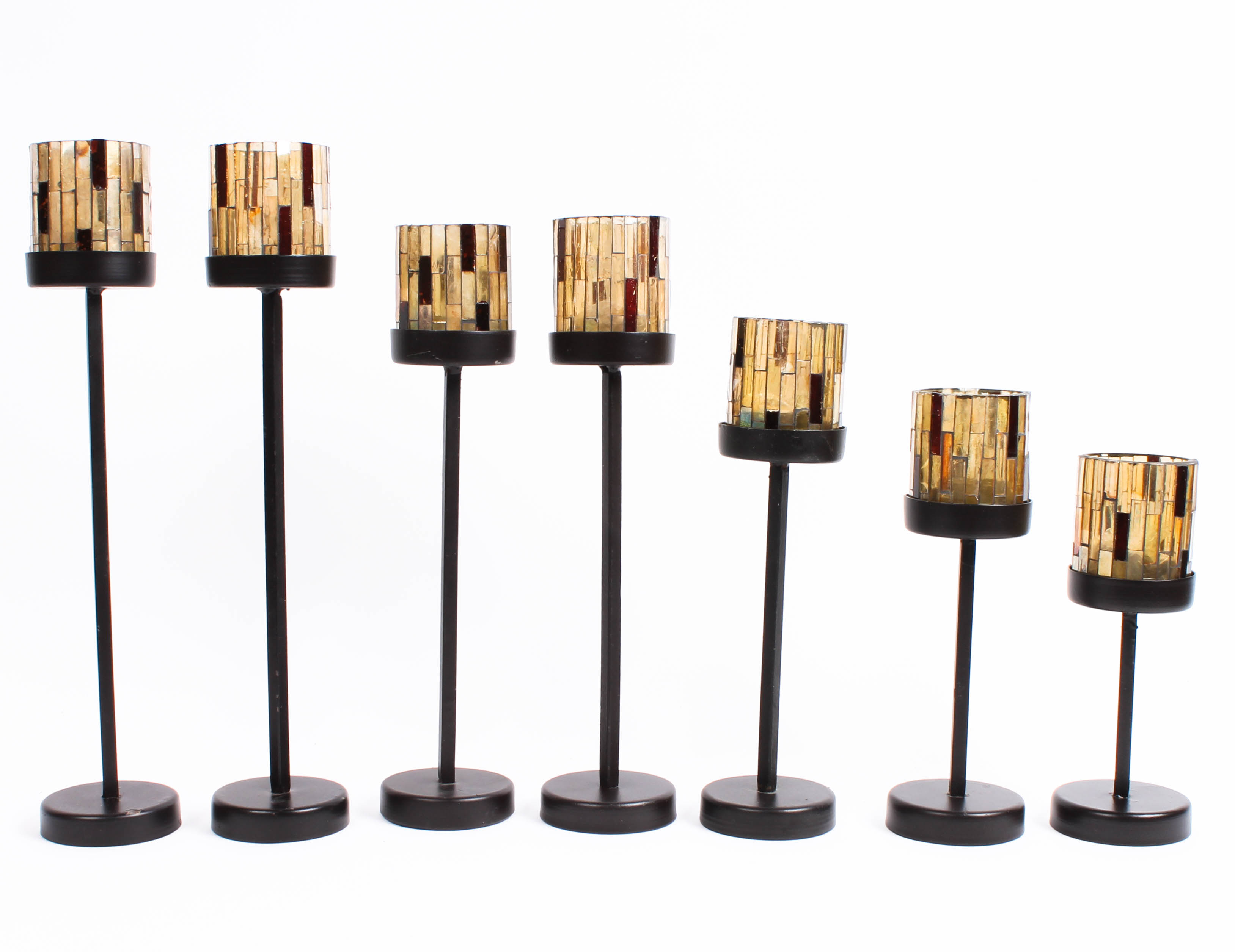 Metal and Mosaic Glass Candleholders