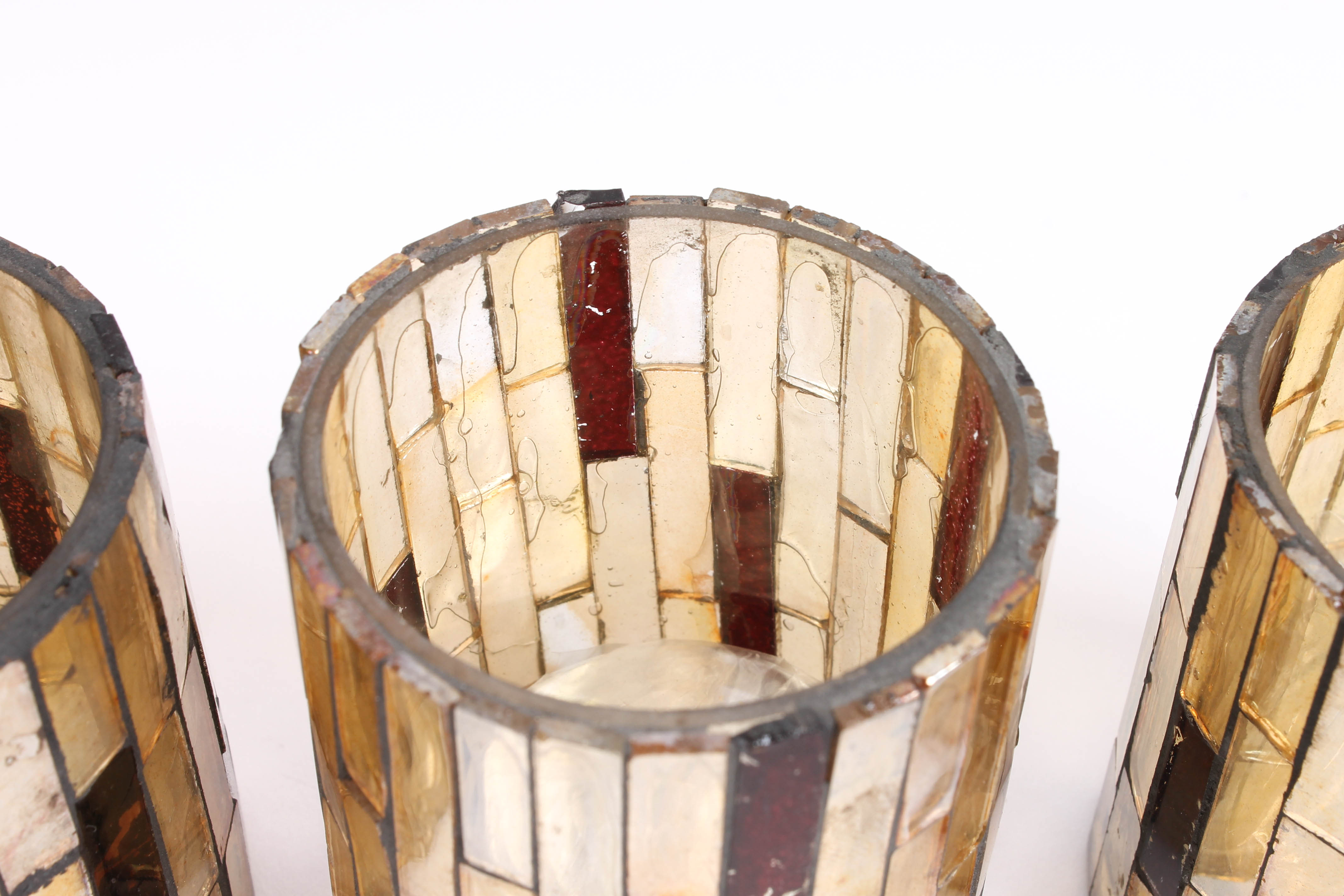 Metal and Mosaic Glass Candleholders