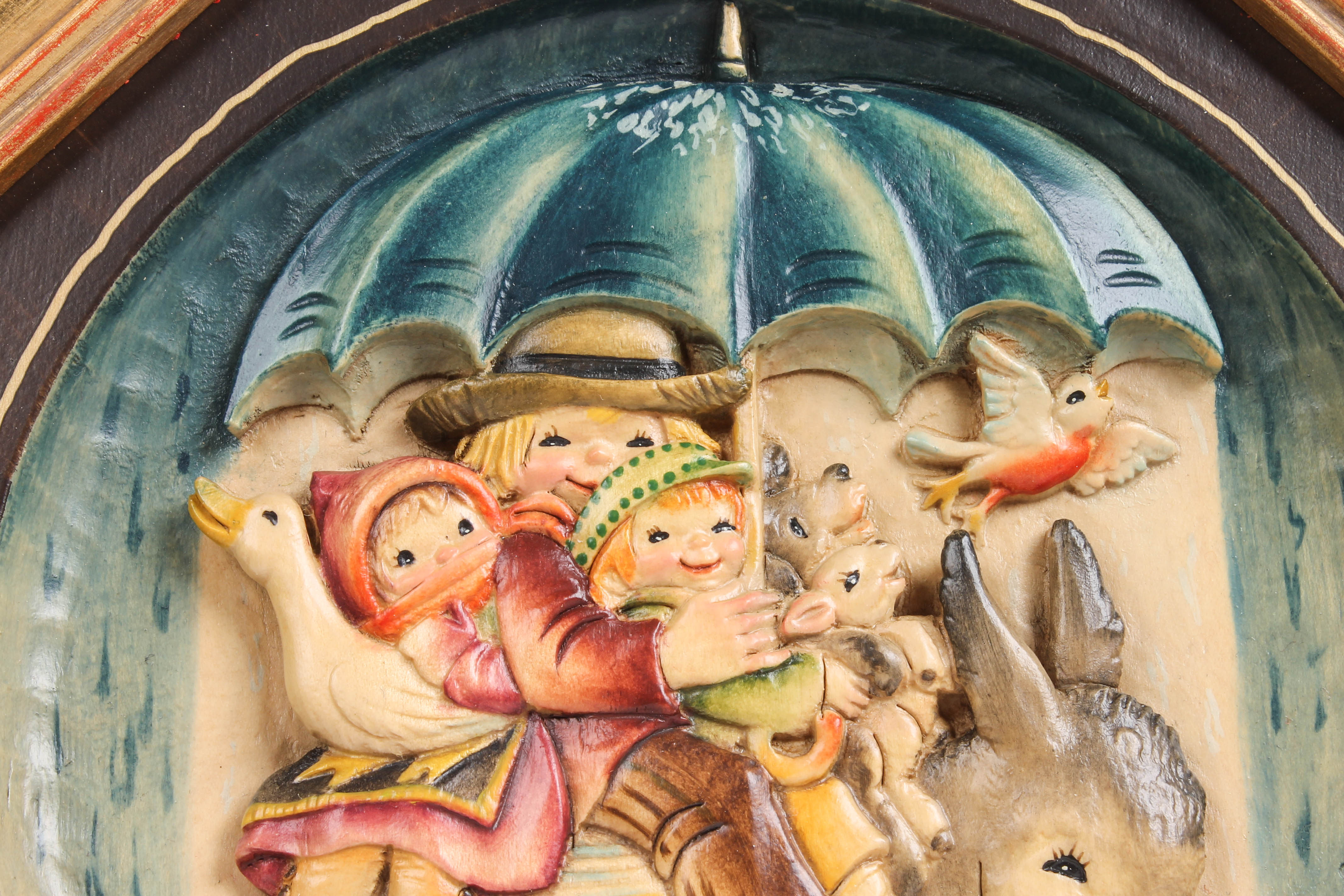 Juan Ferrandiz by Anri Carved Wood Plaque "Riding Thru the Rain"