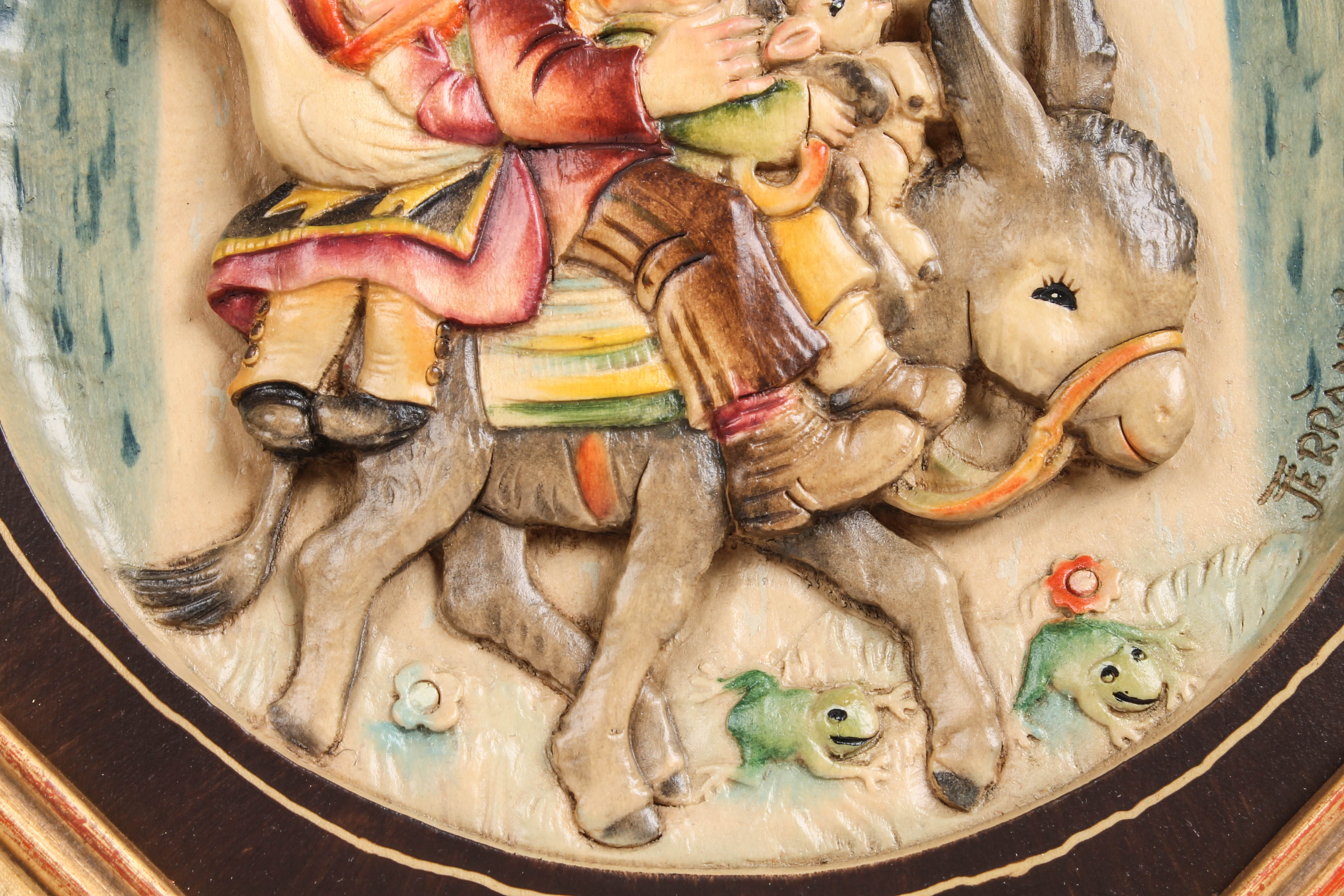 Juan Ferrandiz by Anri Carved Wood Plaque "Riding Thru the Rain"