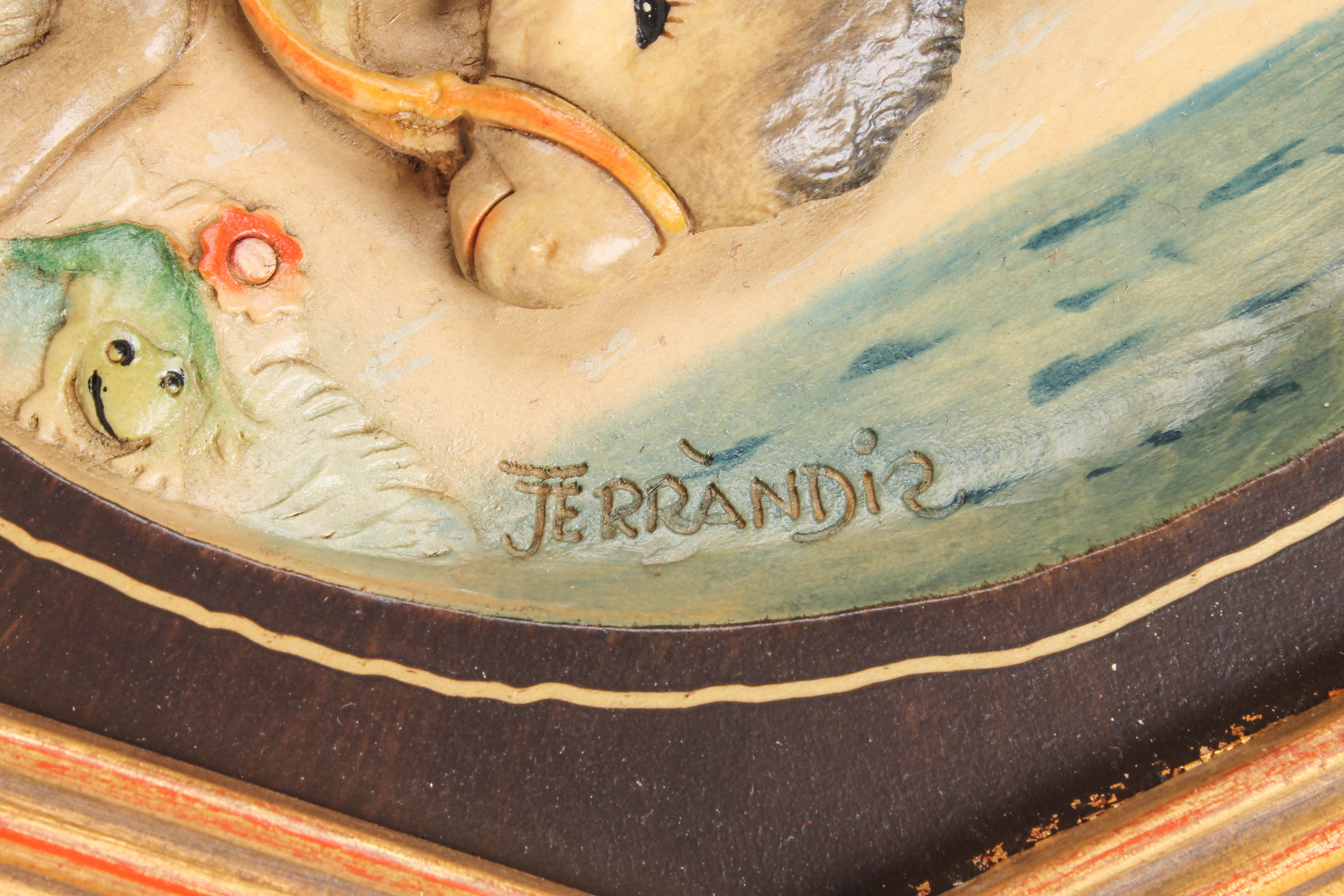 Juan Ferrandiz by Anri Carved Wood Plaque "Riding Thru the Rain"