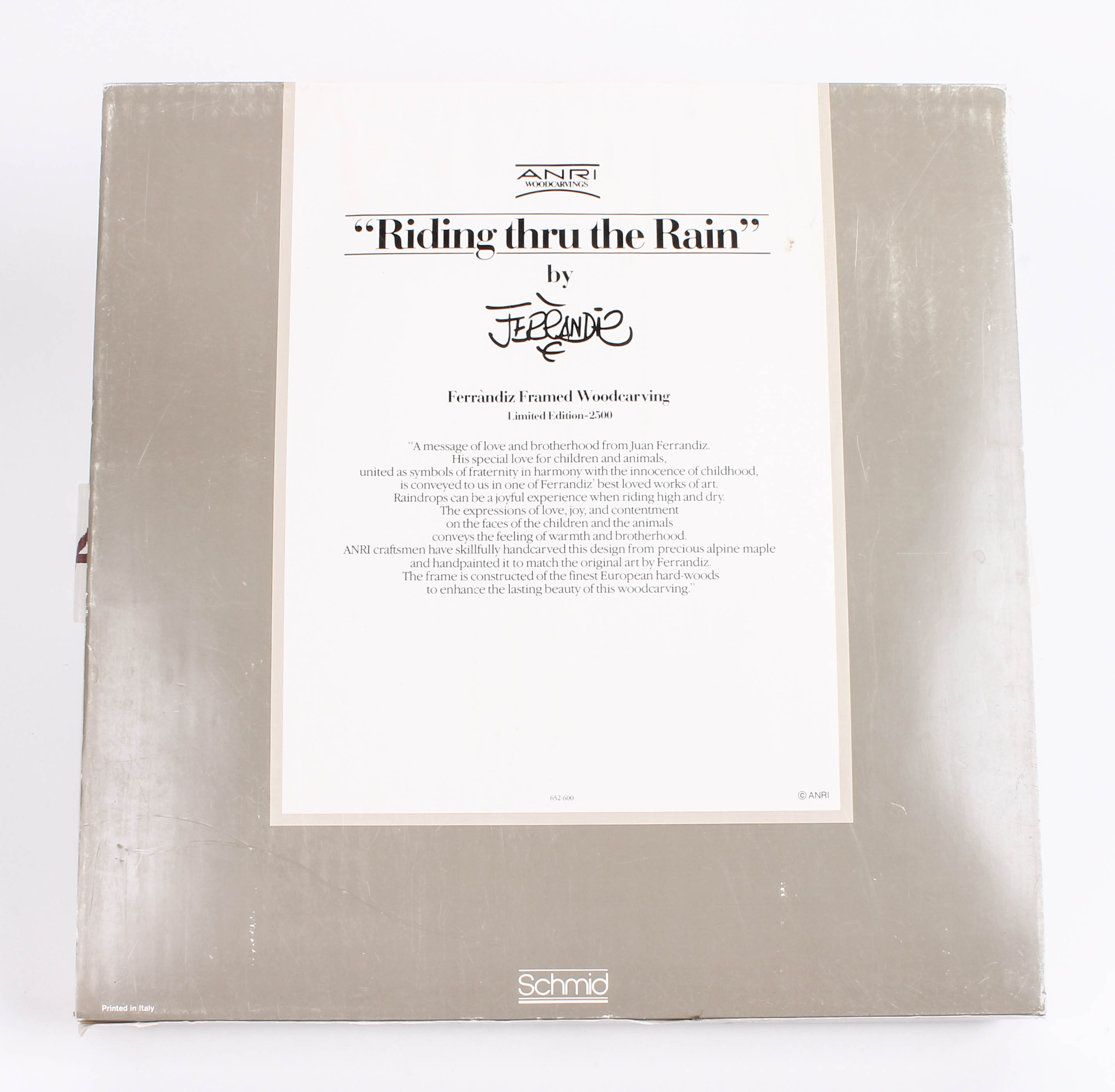 Juan Ferrandiz by Anri Carved Wood Plaque "Riding Thru the Rain"