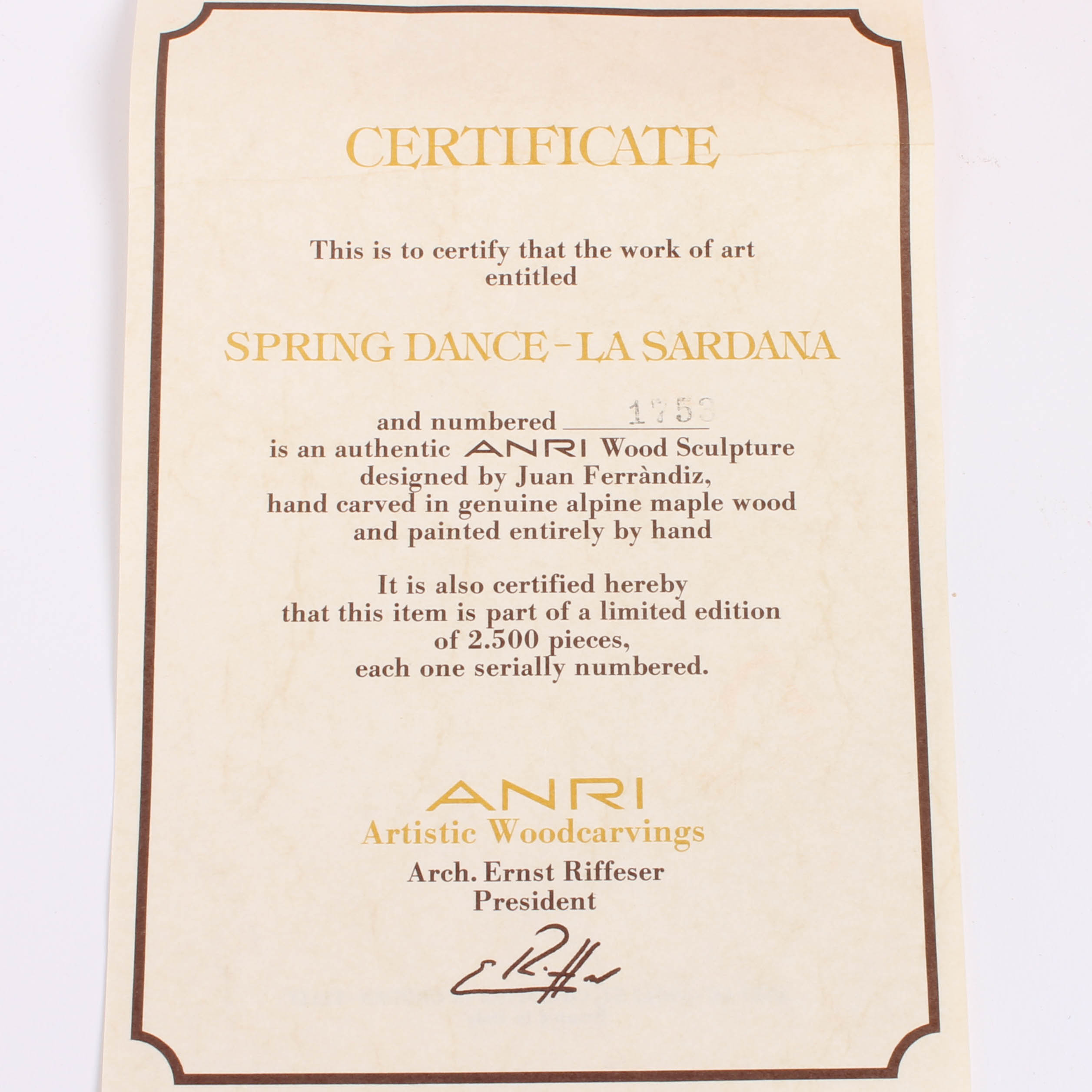 Juan Ferrandiz by Anri "Spring Dance- La Sardana" Wooden Carving