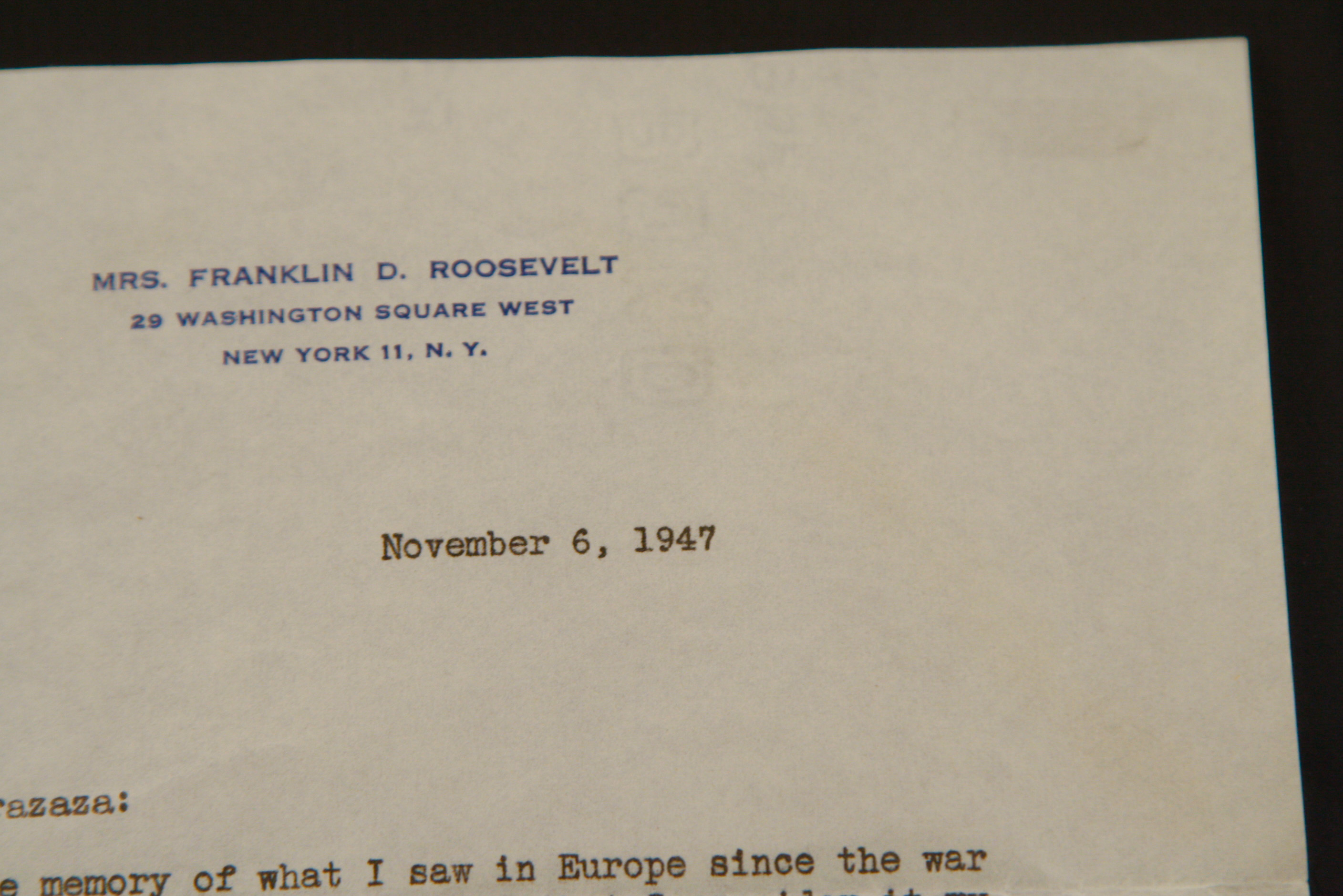 Framed 1947 Typed Letter Signed by Eleanor Roosevelt with Photograph