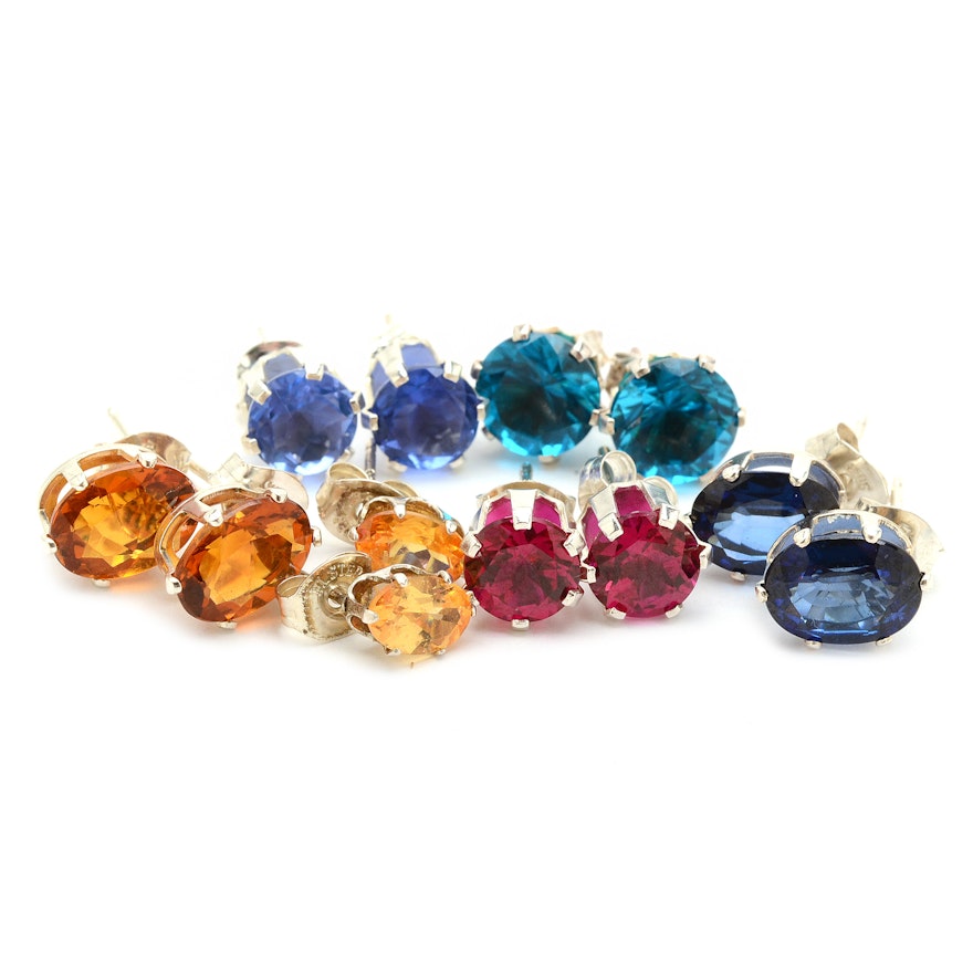 Citrine, Flourite, Ruby and Sapphire Sterling Post Earrings