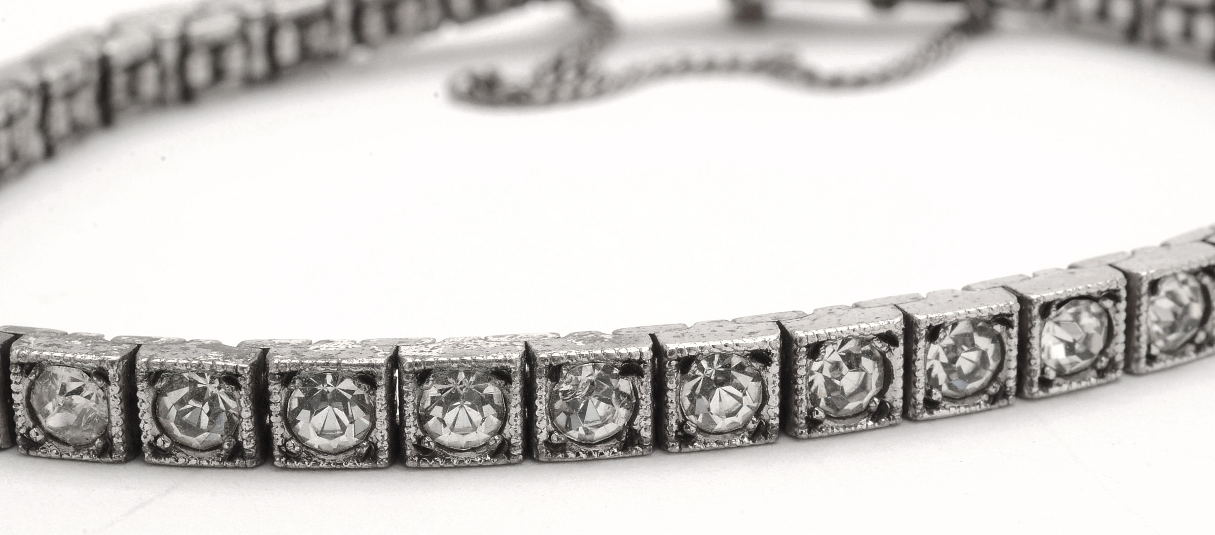 Art Deco Sterling Rhinestone Buckle Line Bracelet