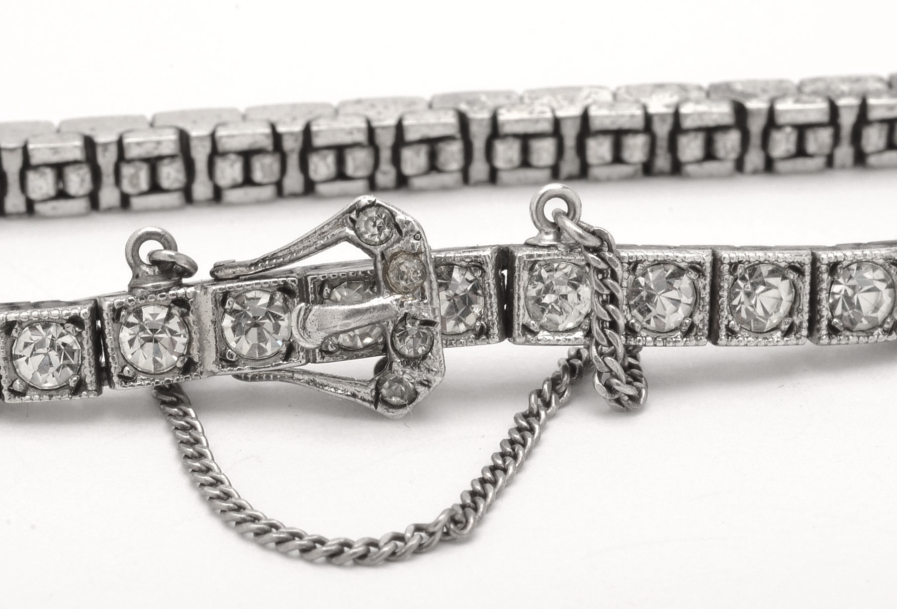 Art Deco Sterling Rhinestone Buckle Line Bracelet