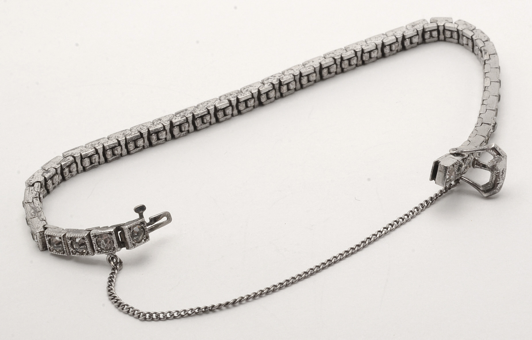 Art Deco Sterling Rhinestone Buckle Line Bracelet