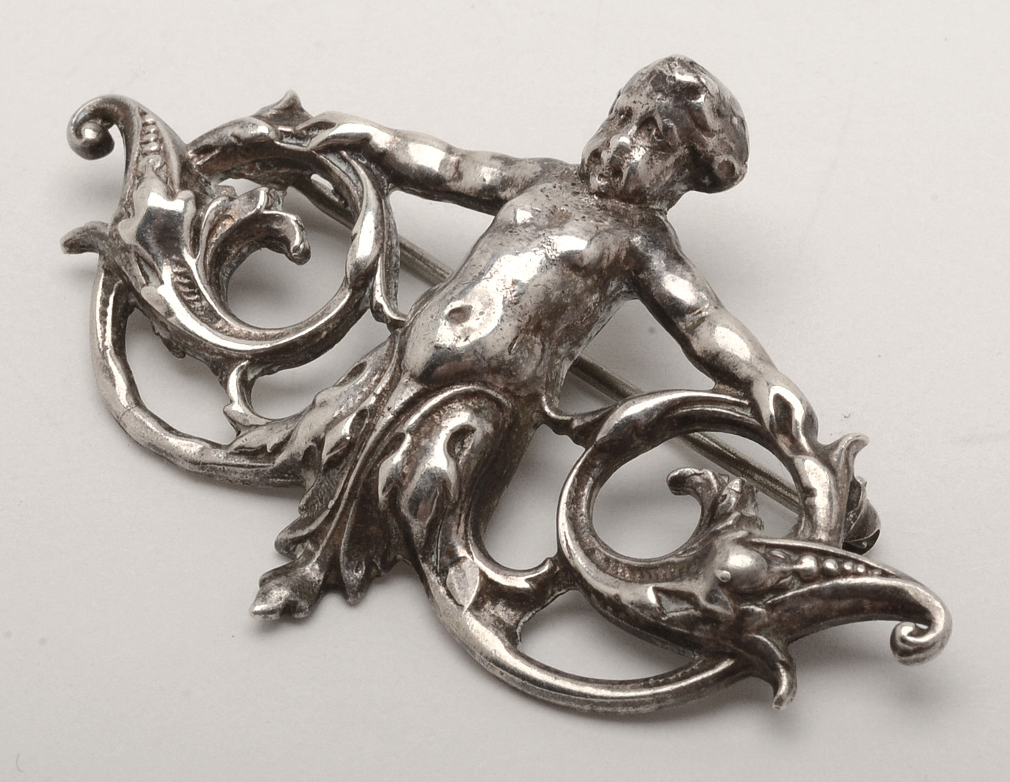 Art Nouveau Sterling Putto Italianate Style Brooch