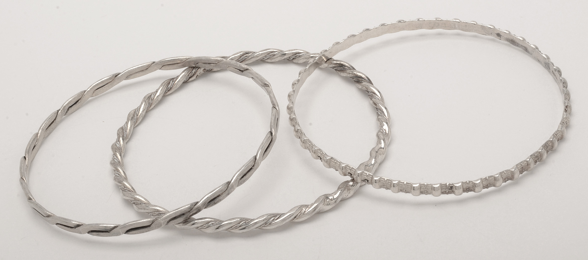 Group of Ten Sterling Rope or Braid Design Bangles