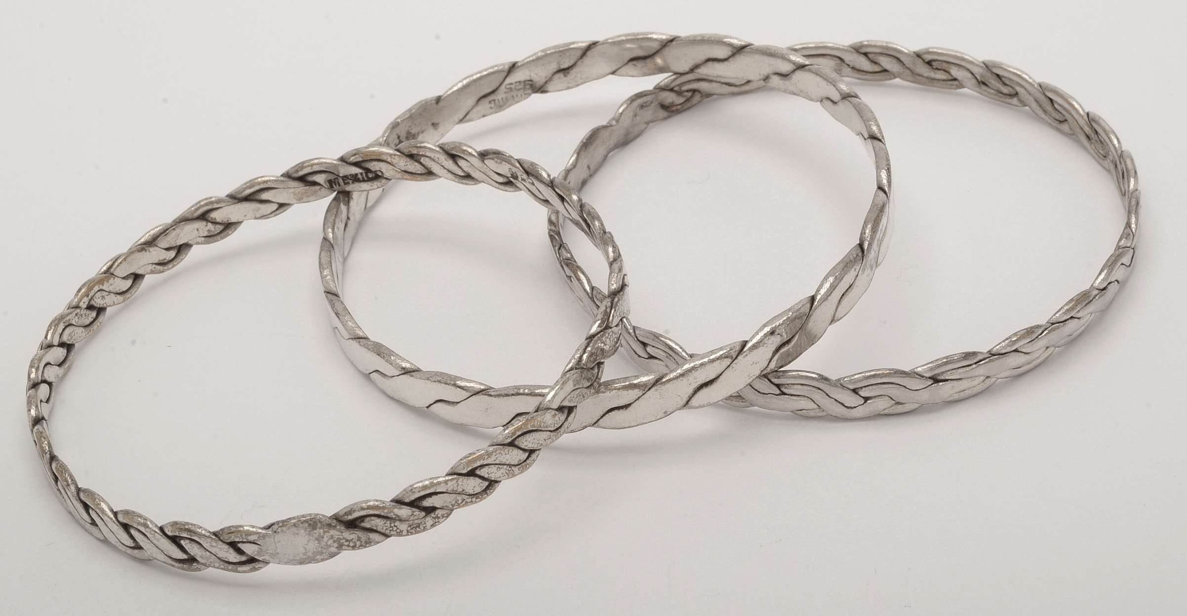 Group of Ten Sterling Rope or Braid Design Bangles