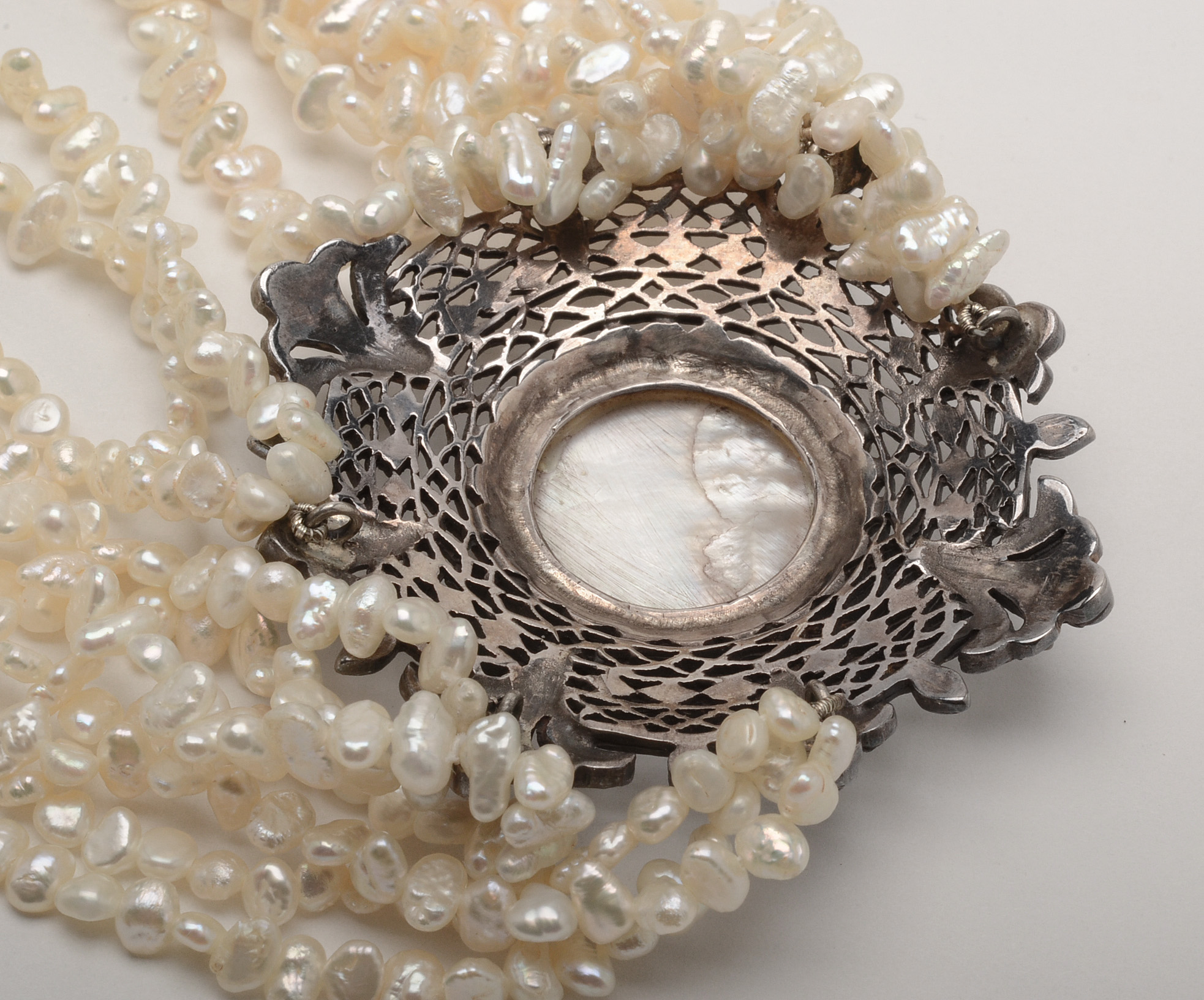 Sterling and Marcasite Rice Seed Pearl Choker