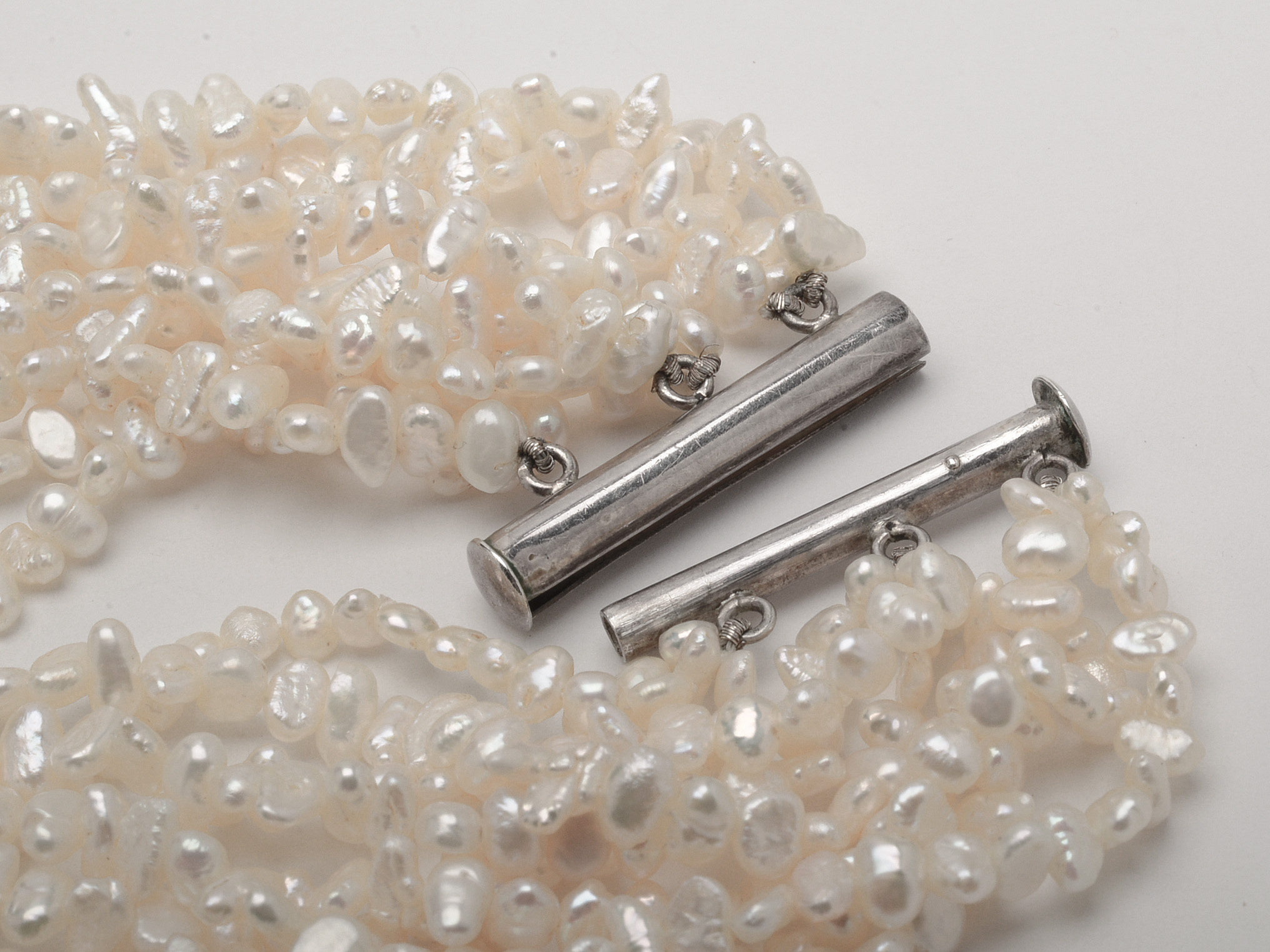 Sterling and Marcasite Rice Seed Pearl Choker