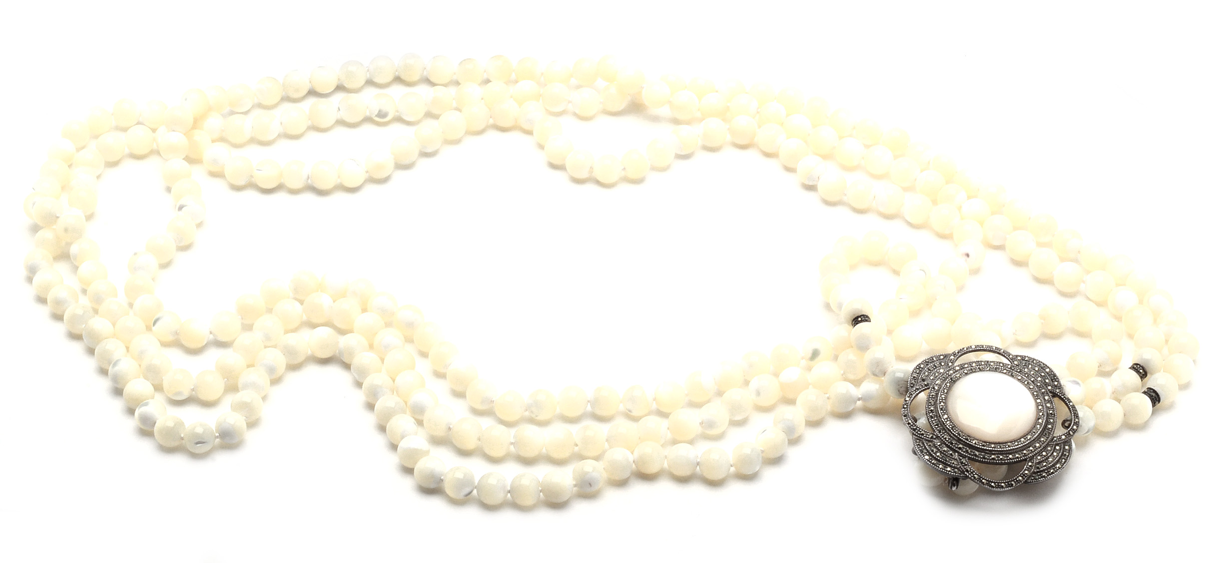 Sterling and Marcasite Mother of Pearl Beaded Necklace