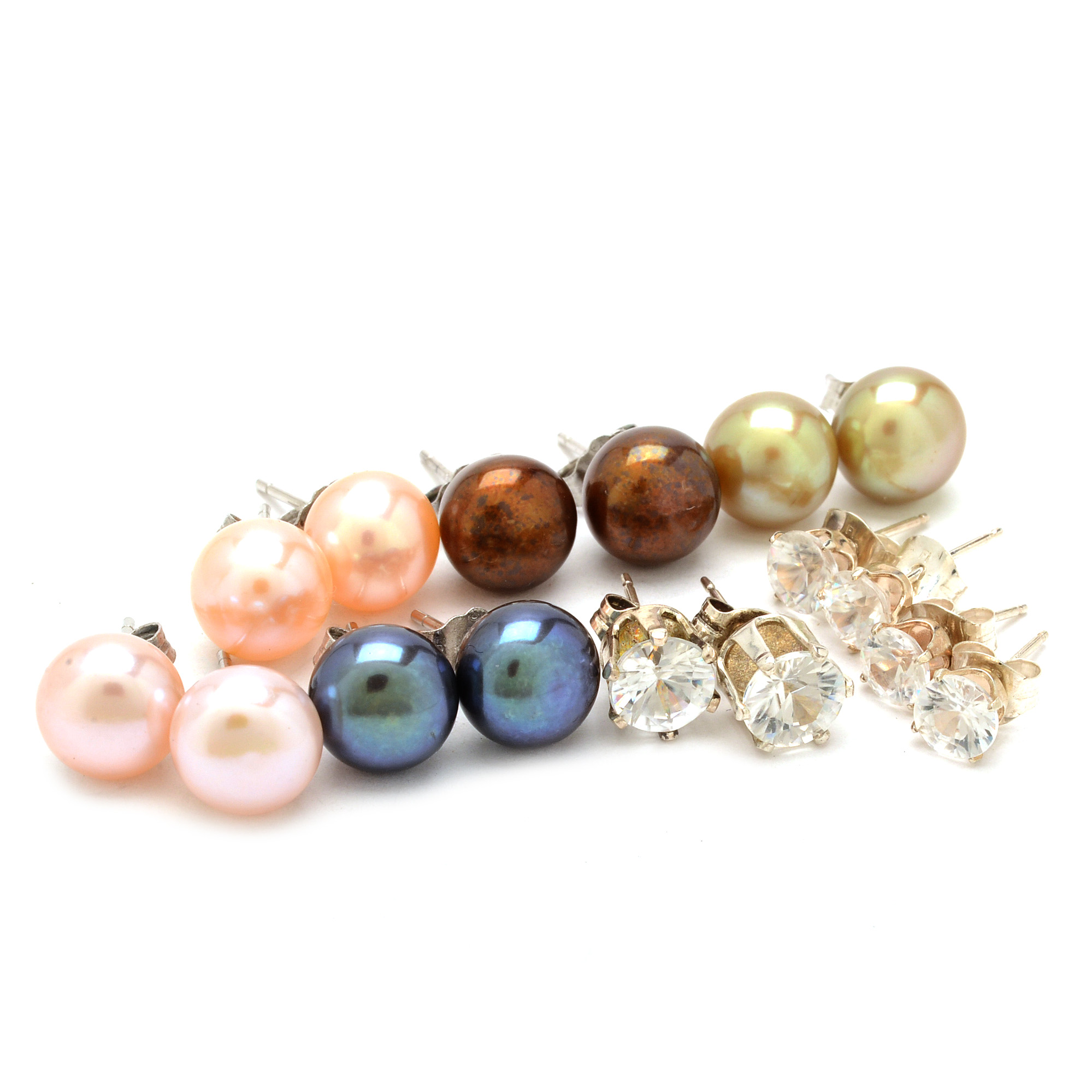 Cultured Freshwater Pearl and White Topaz Sterling Earrings