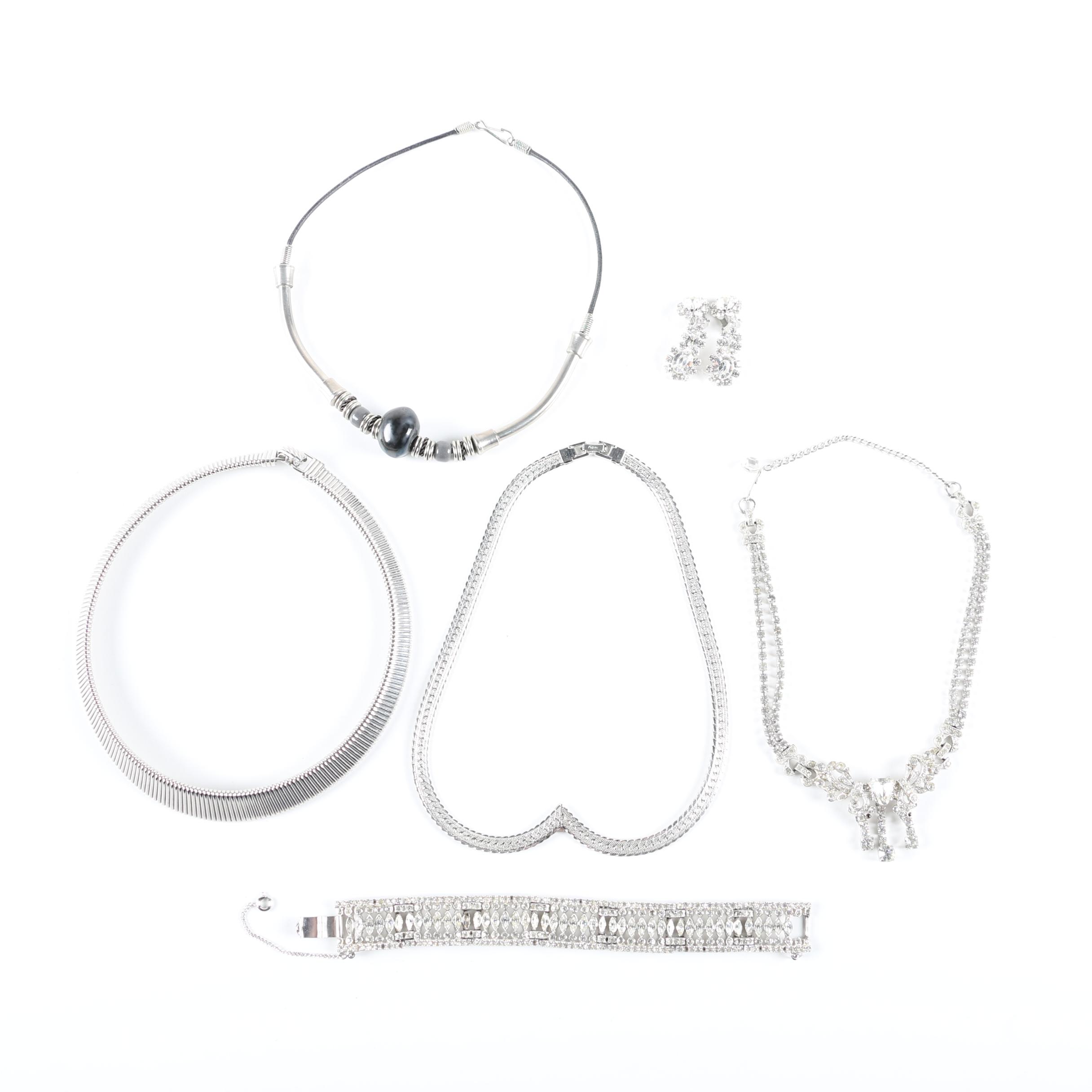 Rhinestone and Silver Tone Jewelry Including Ledo and Lisner