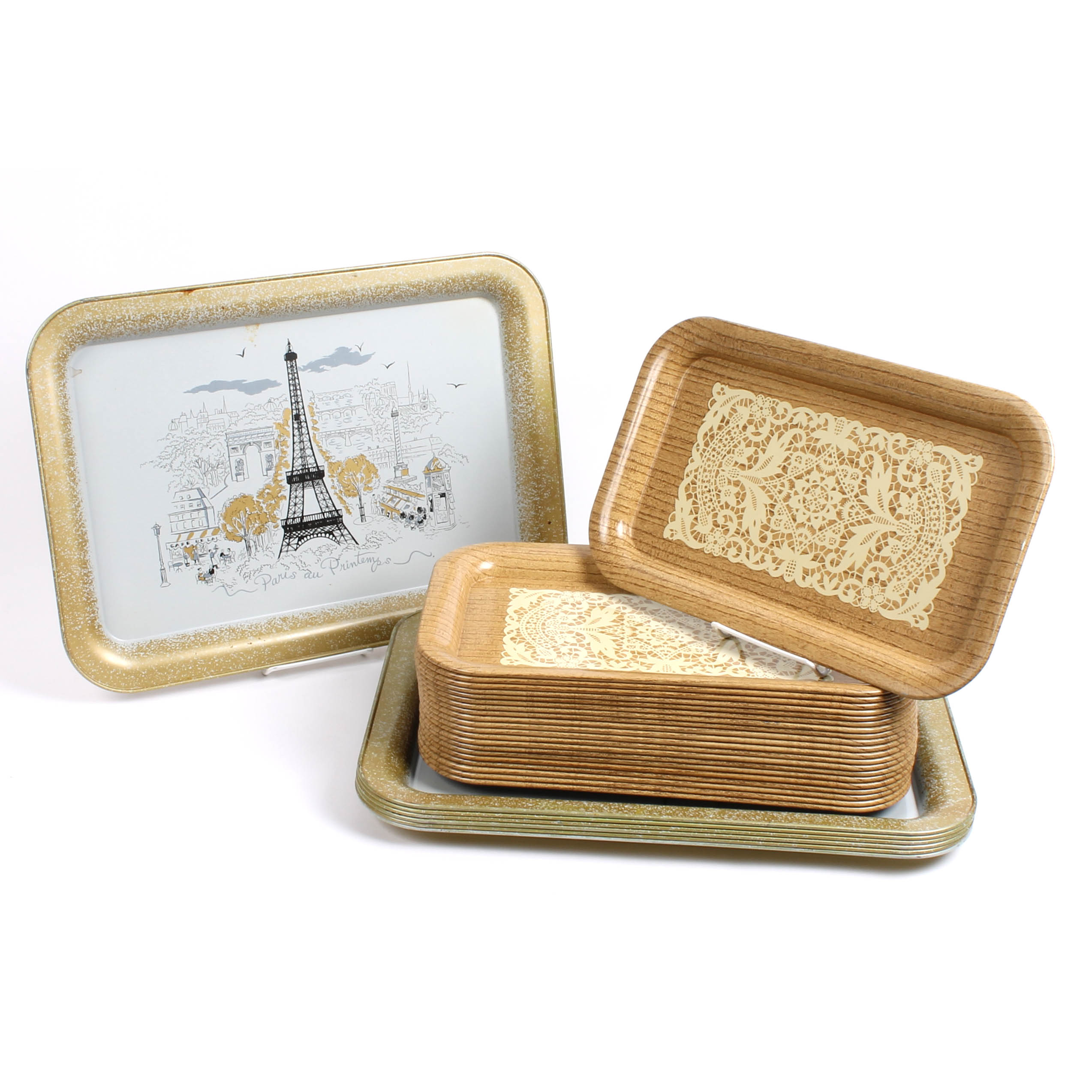 Collection of Vintage Printed Aluminum Trays