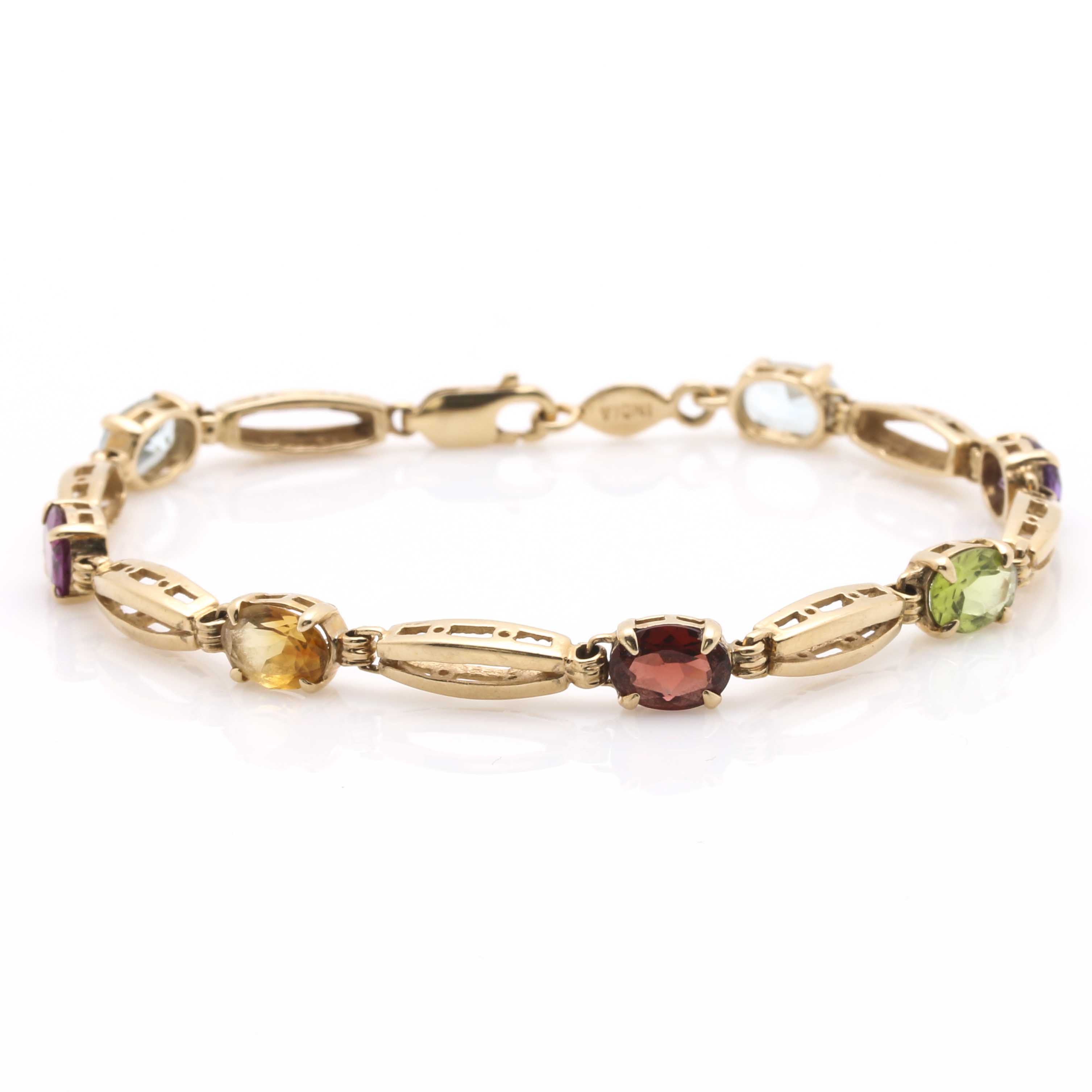 14K Yellow Gold Multi-Gemstone and Openwork Link Bracelet