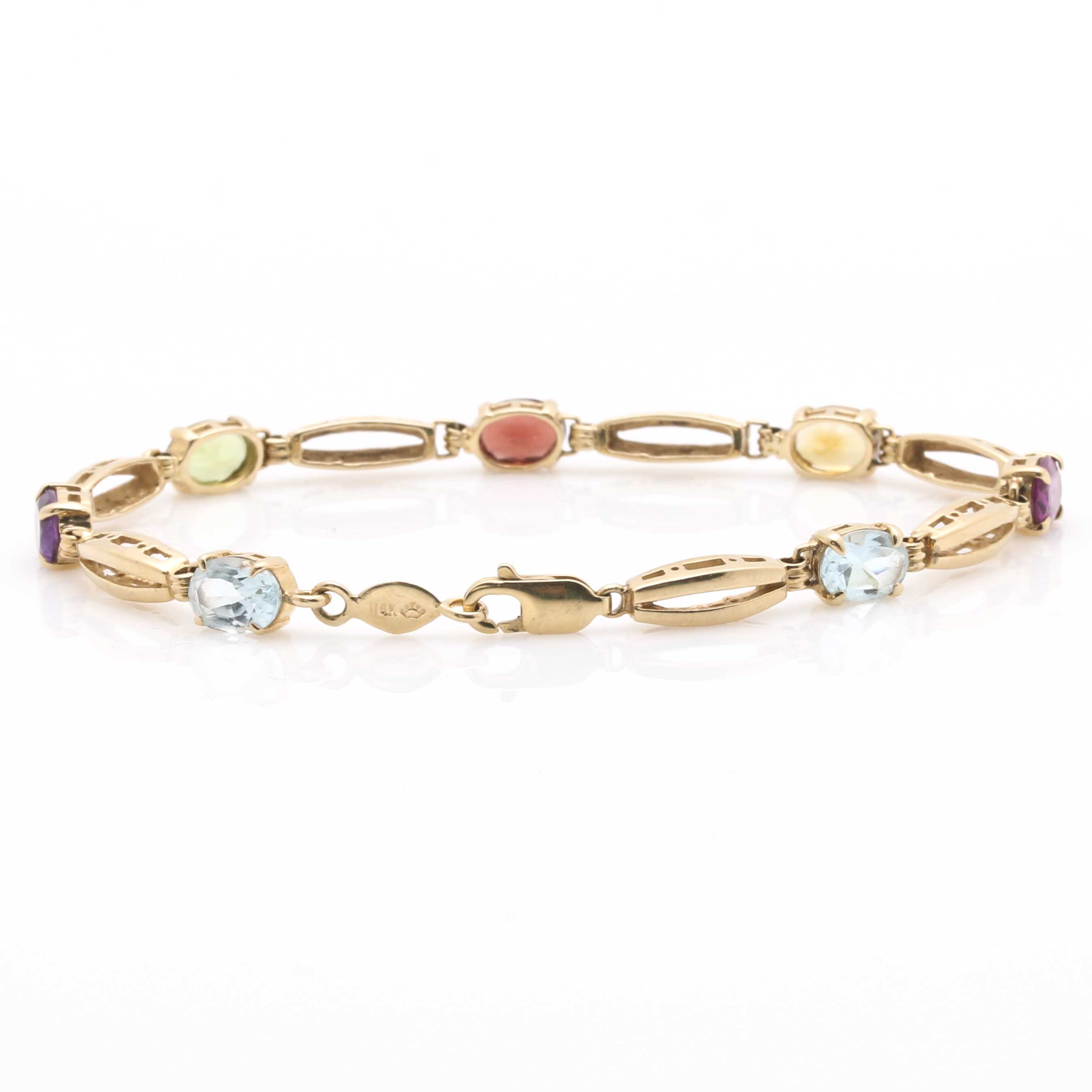 14K Yellow Gold Multi-Gemstone and Openwork Link Bracelet
