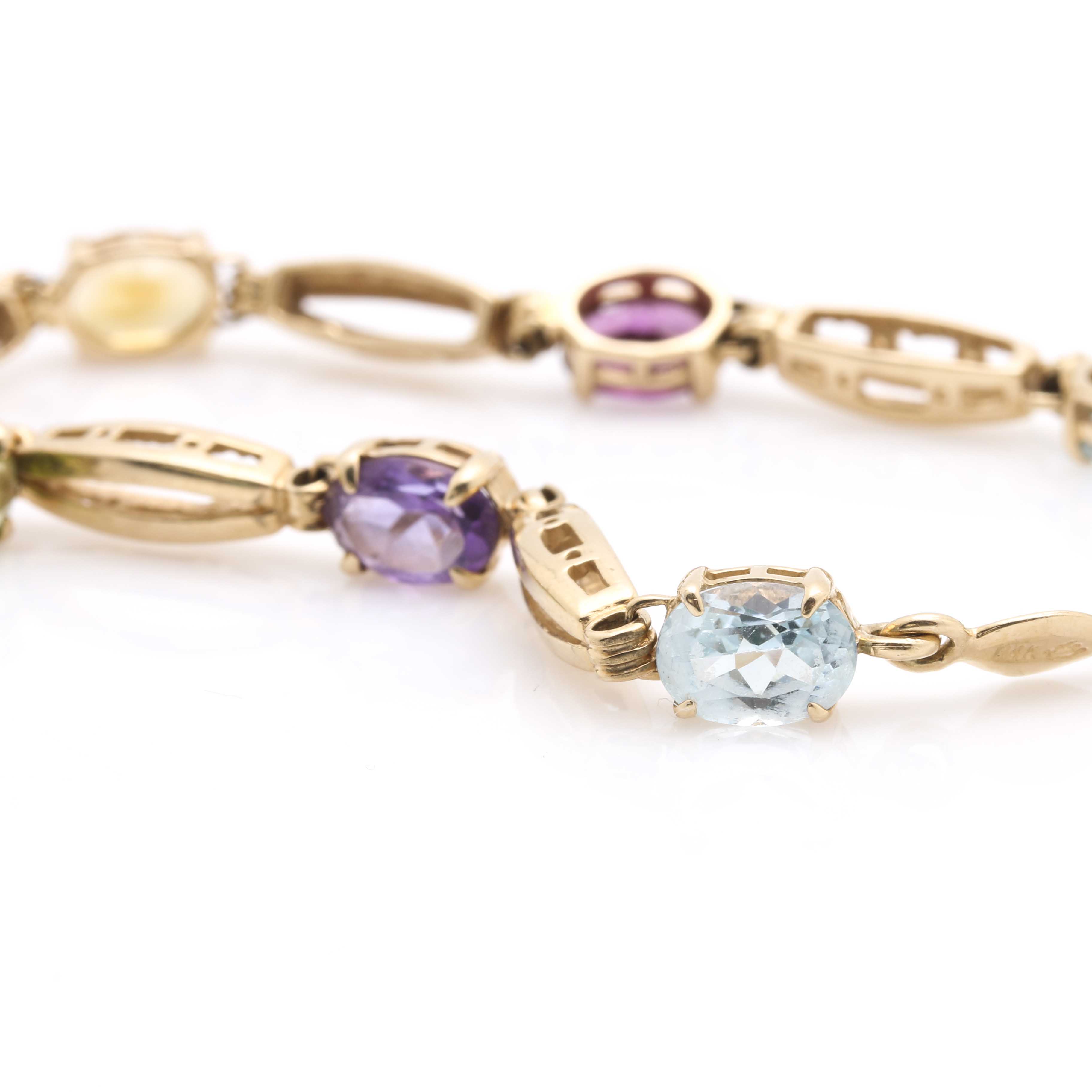 14K Yellow Gold Multi-Gemstone and Openwork Link Bracelet