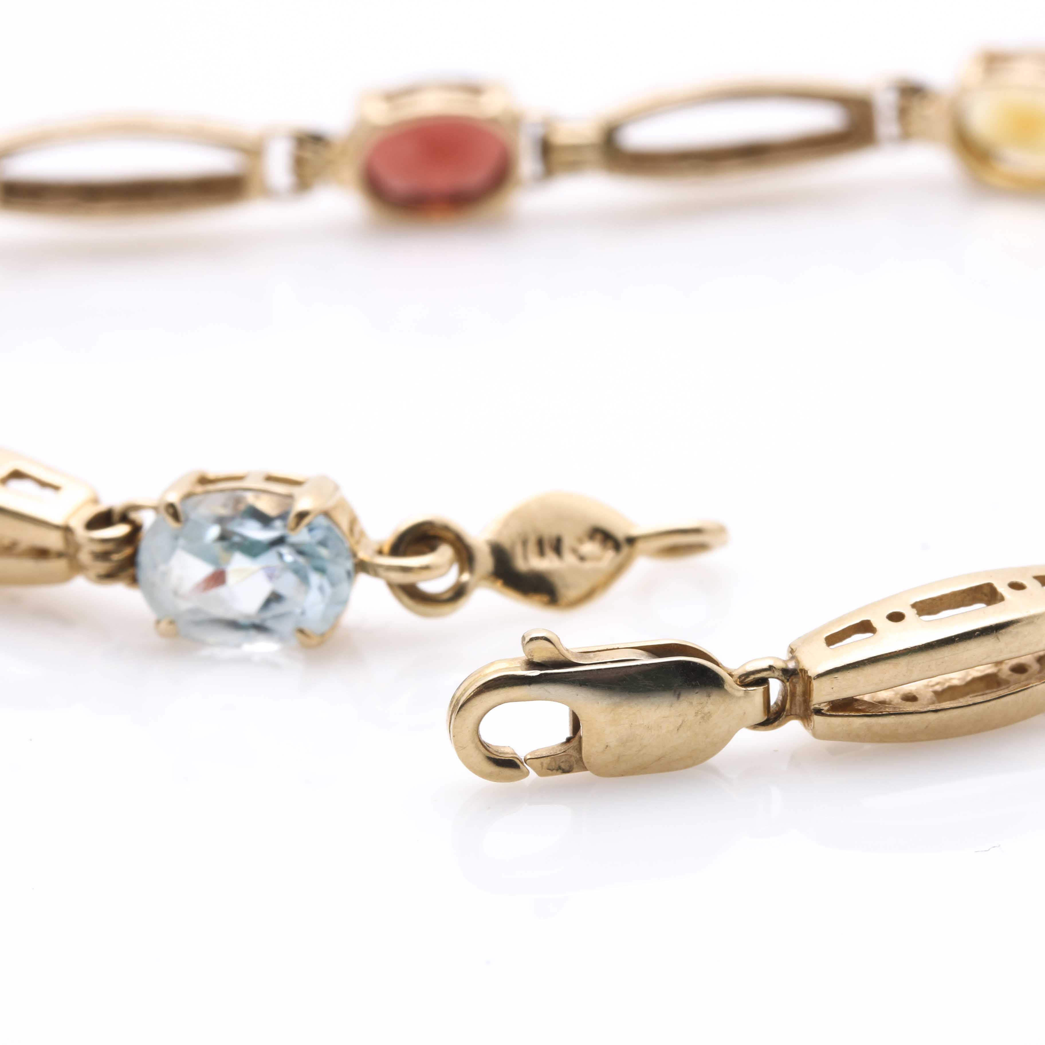 14K Yellow Gold Multi-Gemstone and Openwork Link Bracelet