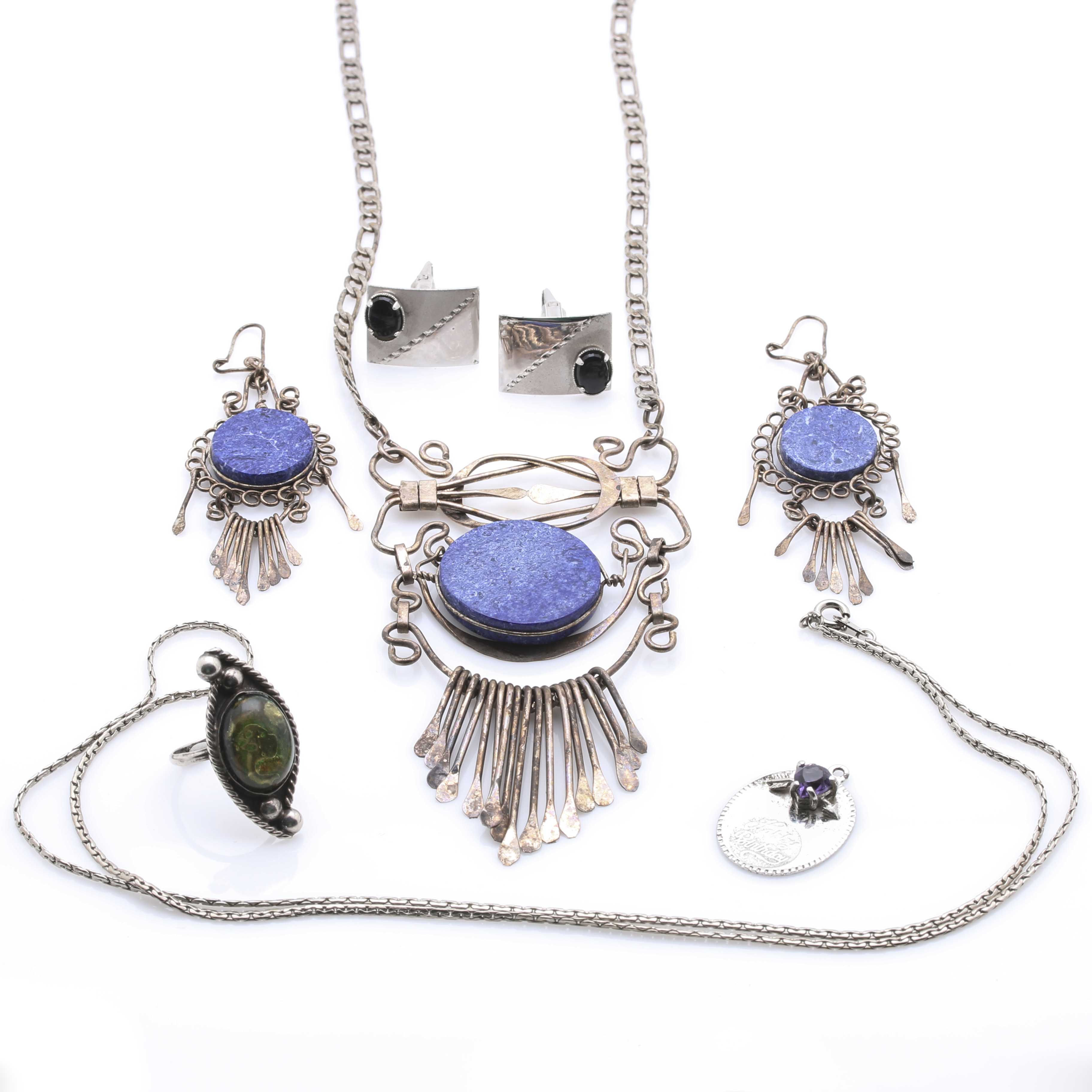 Assortment of Mixed Metal Jewelry With Gemstones