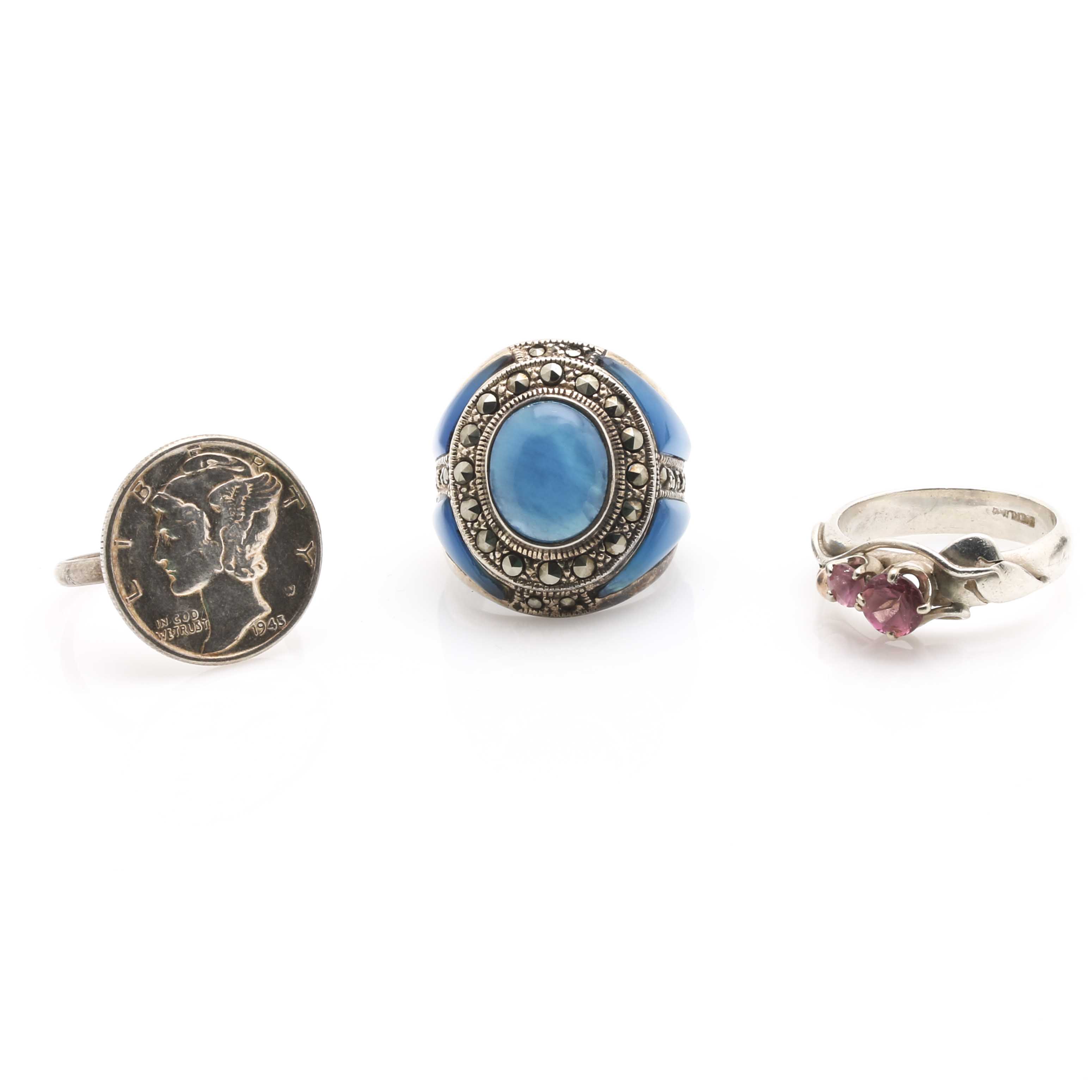 Assortment of Sterling Silver Jewelry With Gemstones and Glass