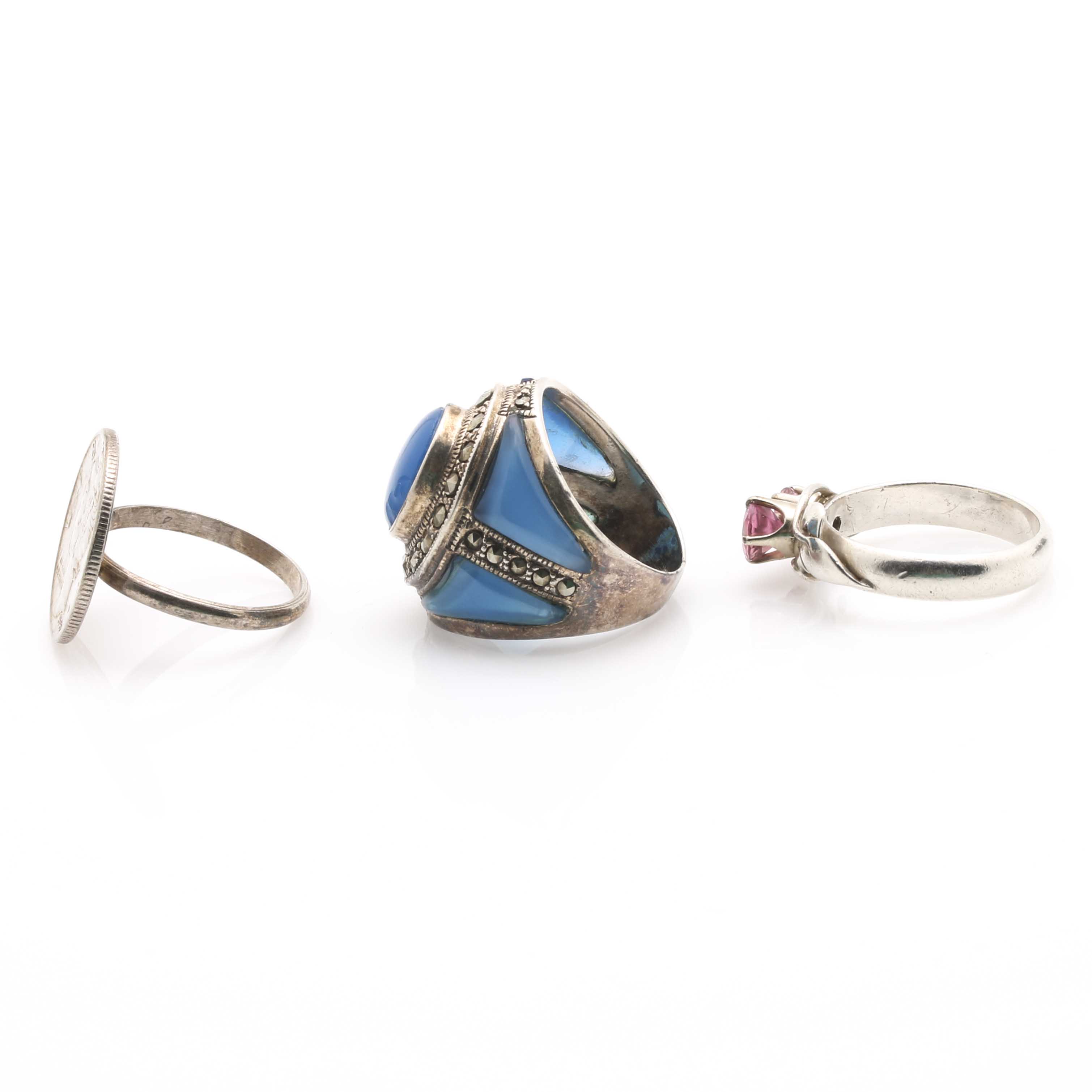 Assortment of Sterling Silver Jewelry With Gemstones and Glass