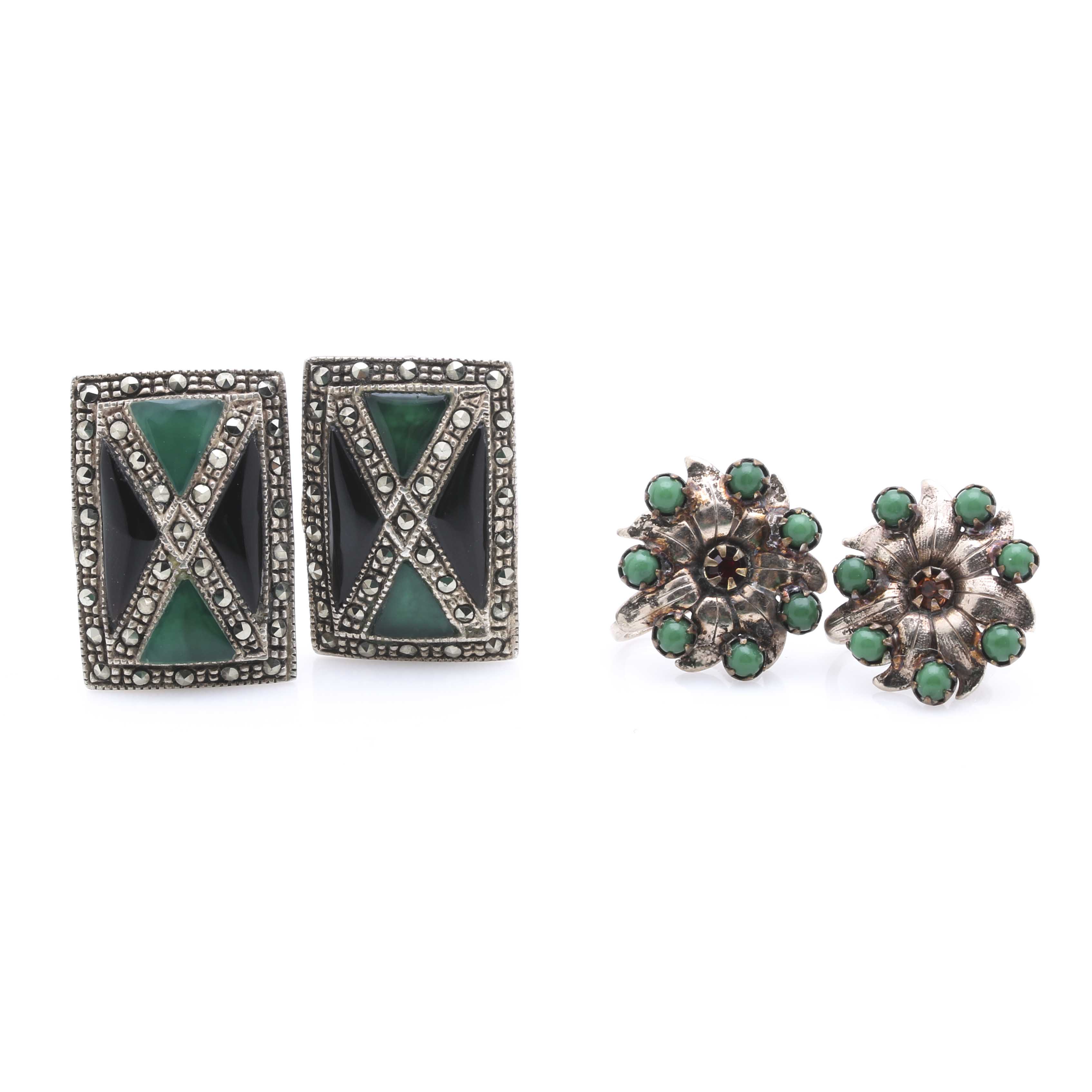 Assortment of Sterling Silver Jewelry With Gemstones and Glass