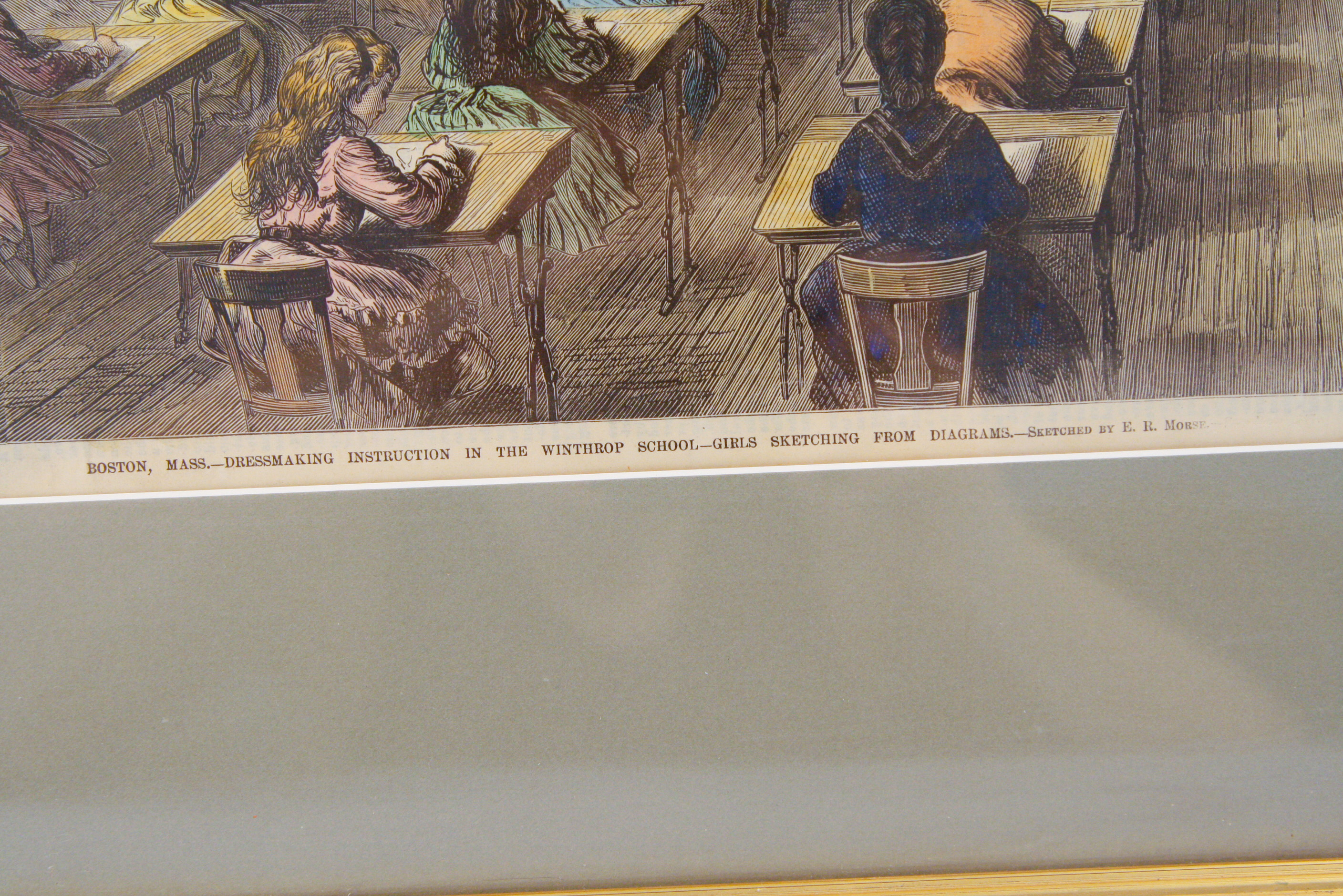 1874 Hand-Tinted Folio Lithograph on Paper of a Dressmaking School