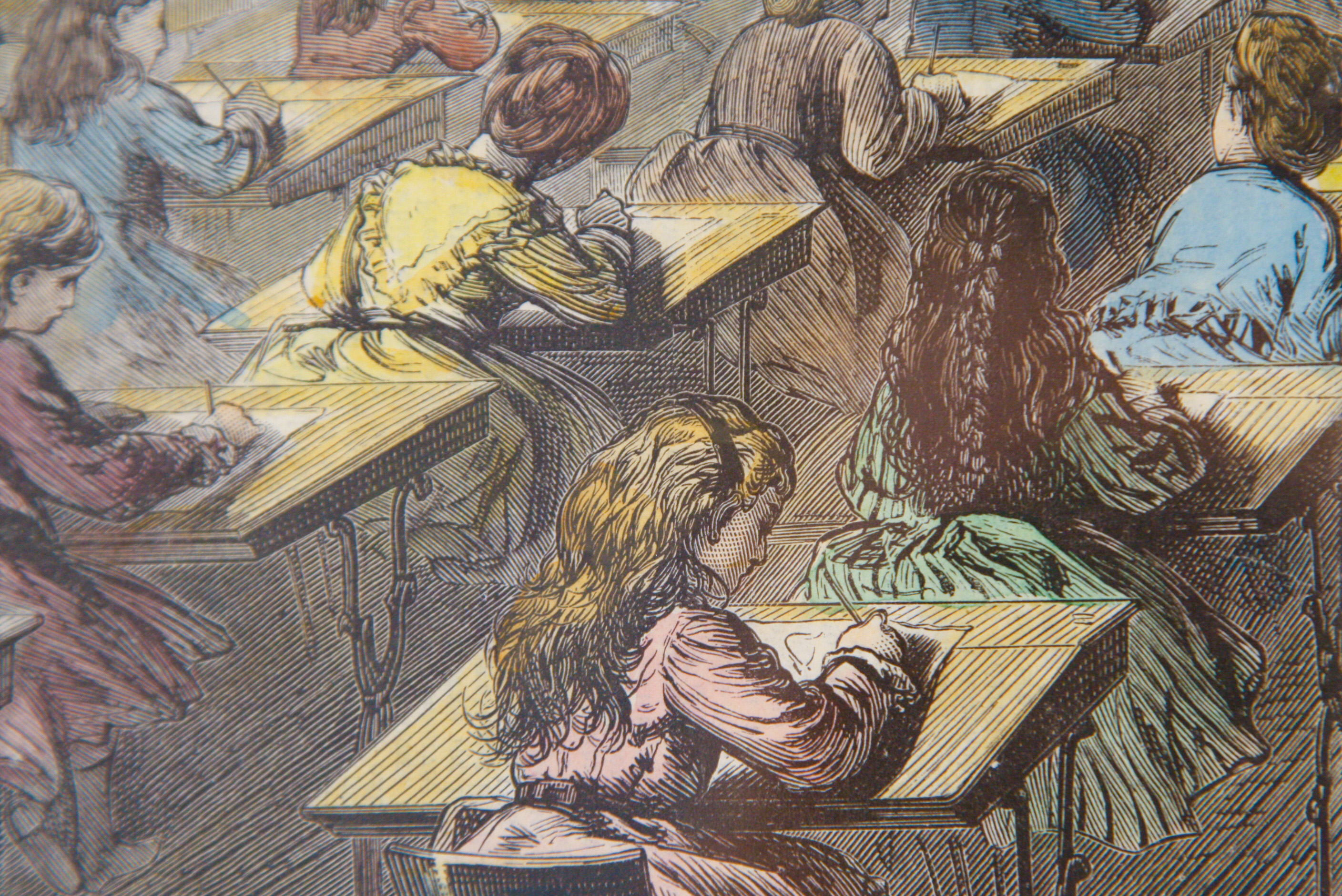 1874 Hand-Tinted Folio Lithograph on Paper of a Dressmaking School
