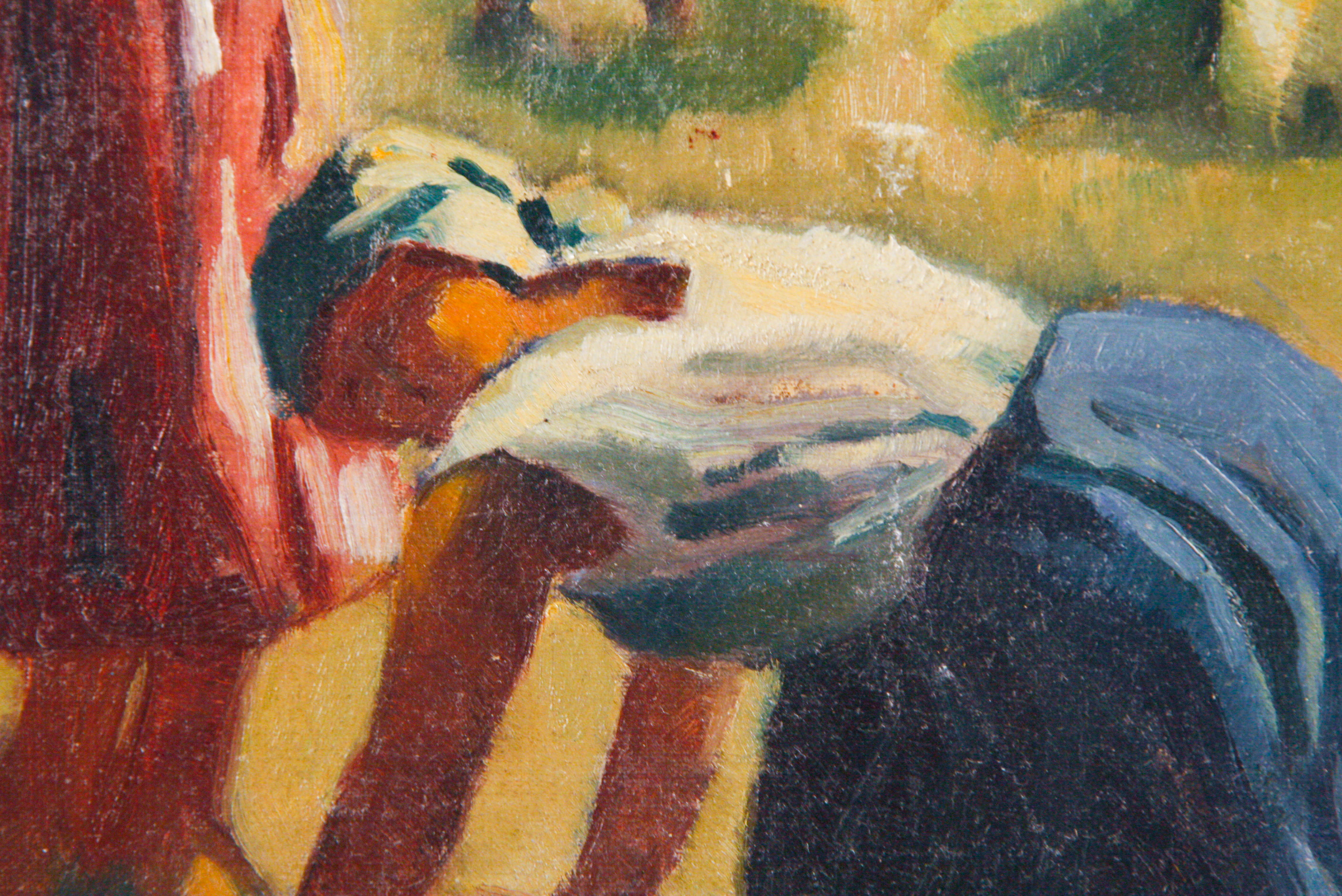 Original Oil on Canvas Board of Workers in a Wheat Field