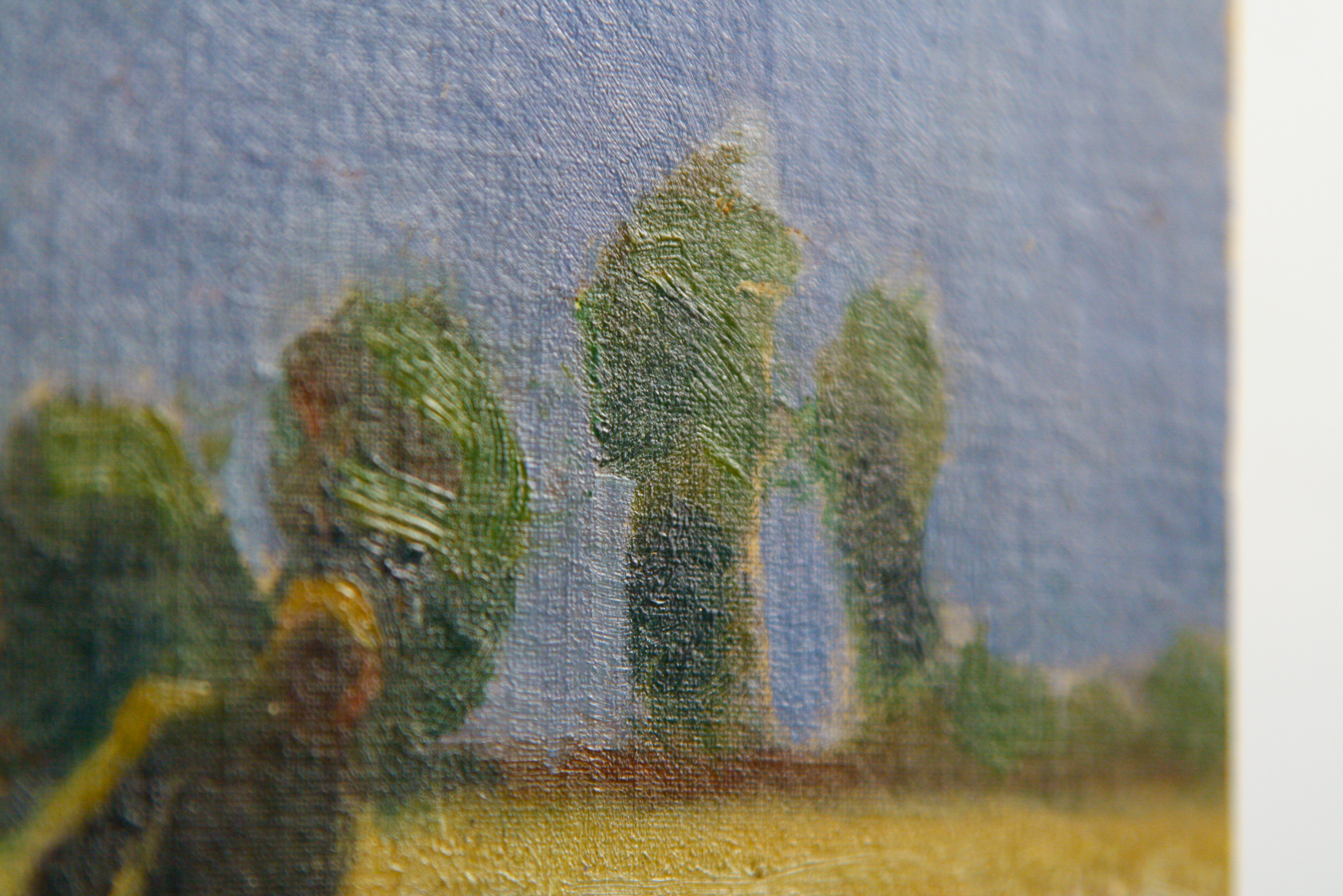 Original Oil on Canvas Board of Workers in a Wheat Field