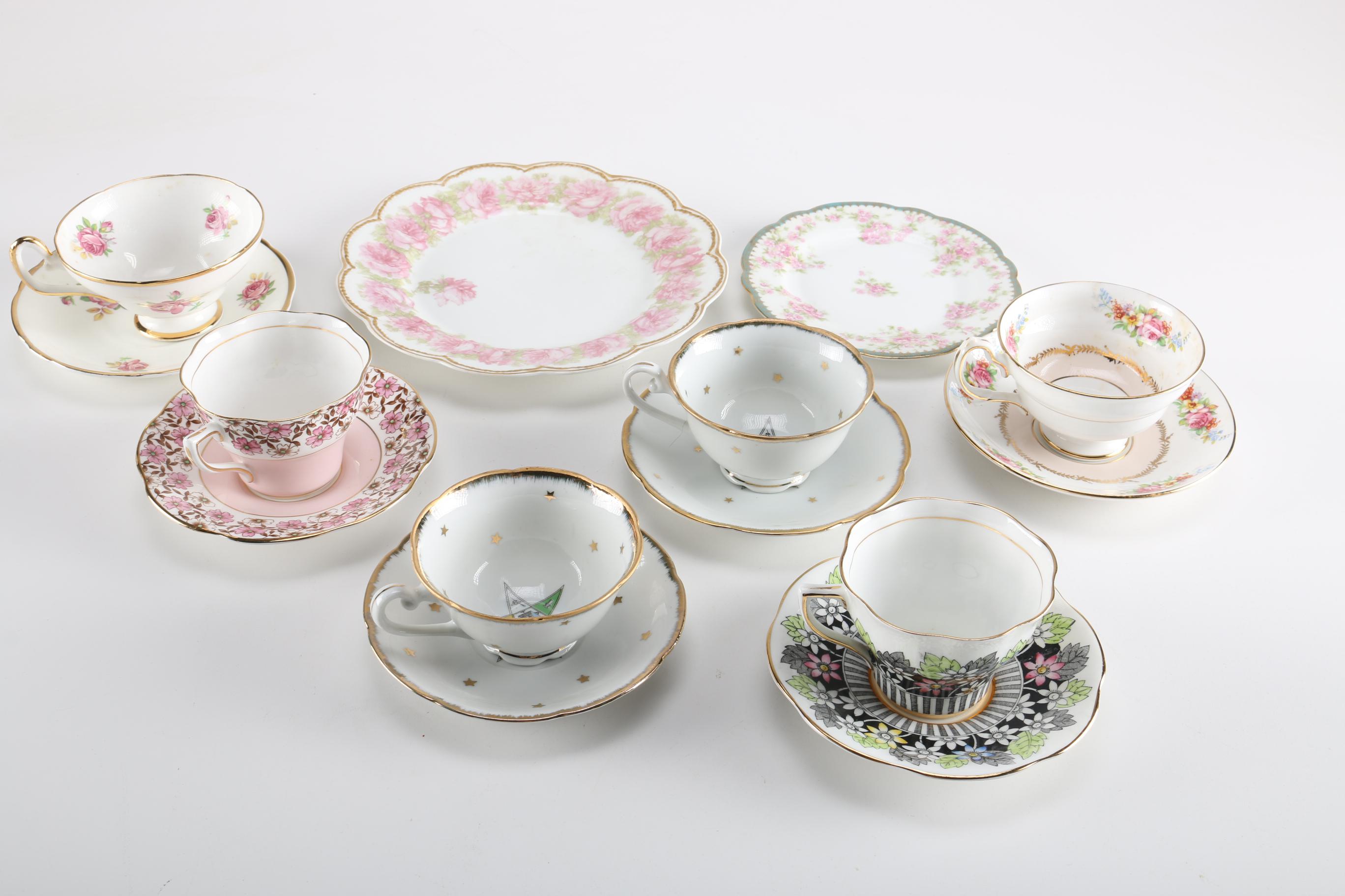 Collection of China and Porcelain Teacups and Saucers Featuring Lefton and Haviland